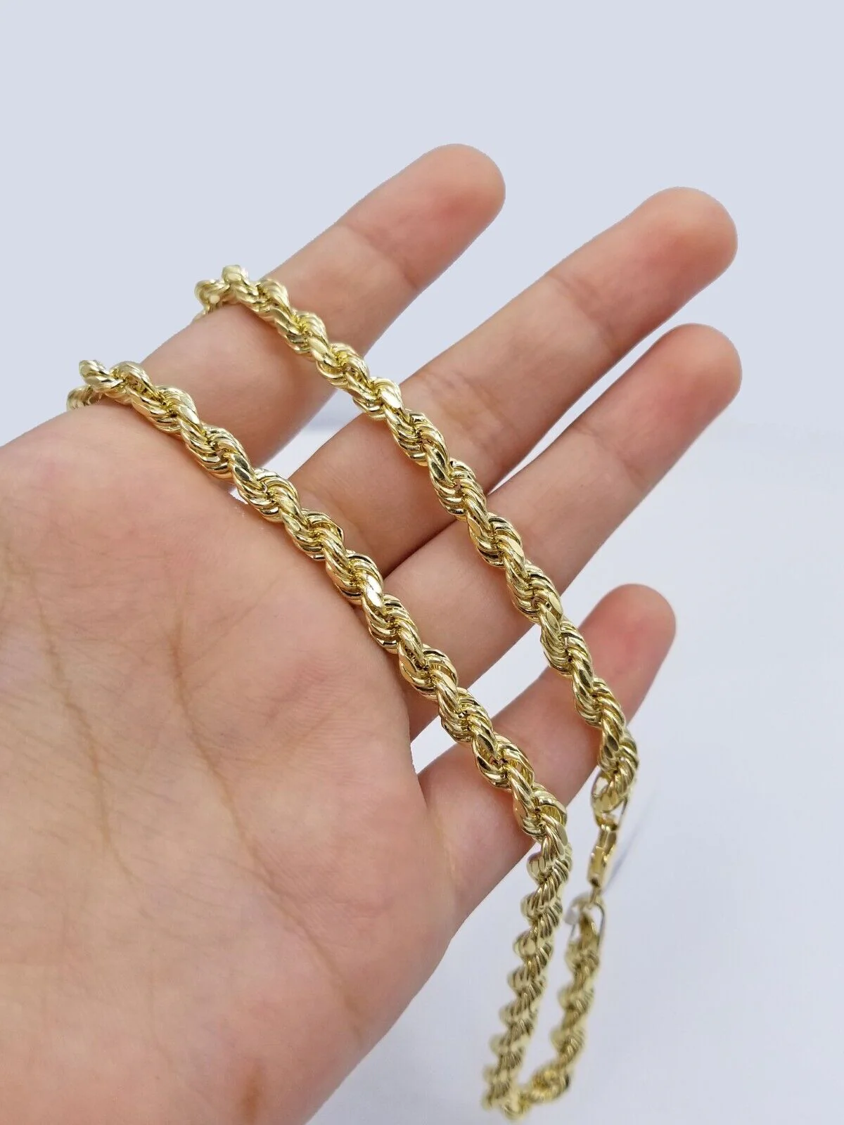 Real 14k Yellow Gold Necklace Rope Chain 5mm 22" inch 14kt Men's Chain For Charm - Image 2