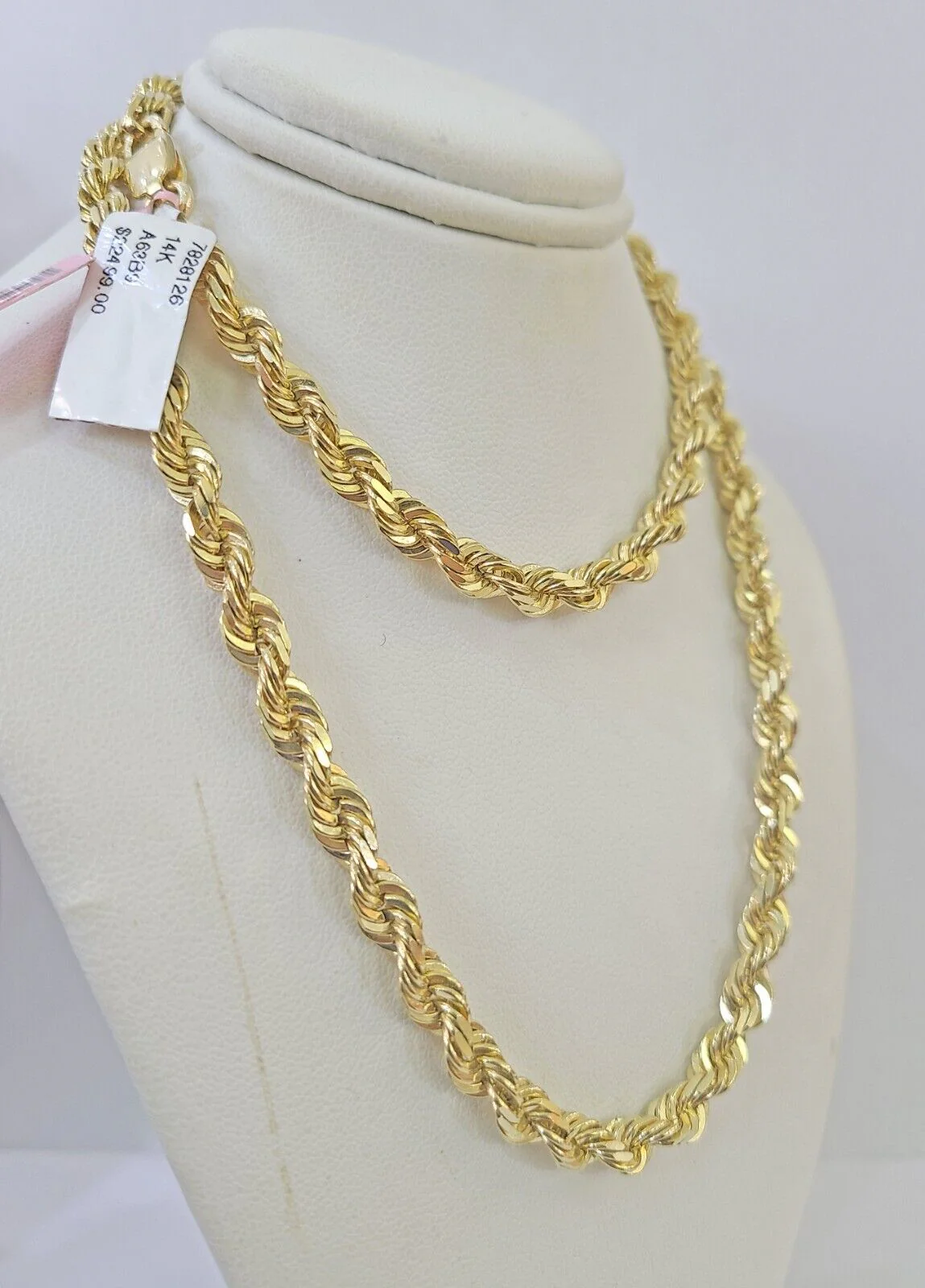 Real 14k Yellow Gold necklace Rope Chain 5mm 22 inch Diamond cut Genuine Solid - Image 2