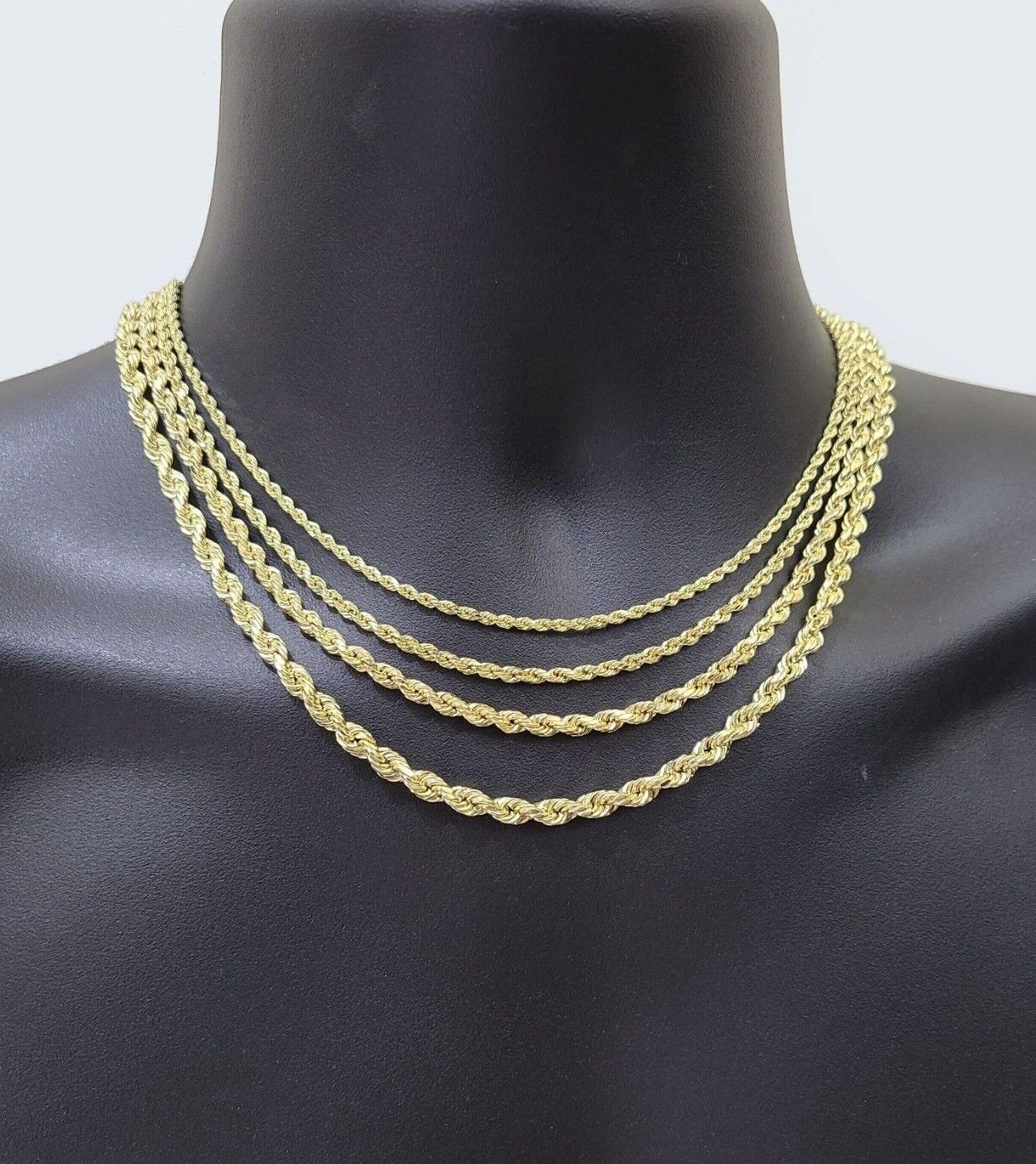 Real 14K Yellow Gold Rope Chain 2.5-5mm Necklace 18-26 Inches Lobster Lock