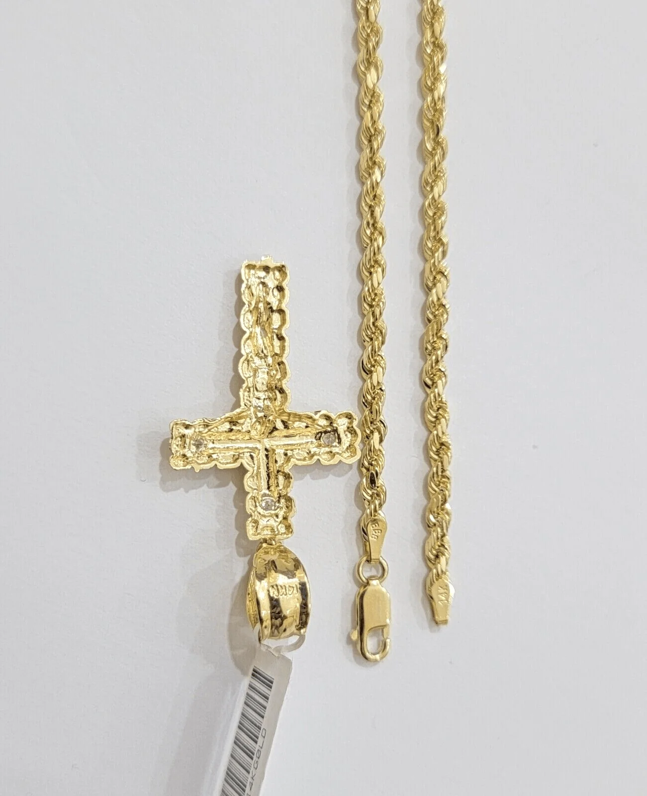 Real 14k Yellow Gold Rope Chain 24'' Necklace Jesus Crucifix Cross Charm Pendant - Image 5