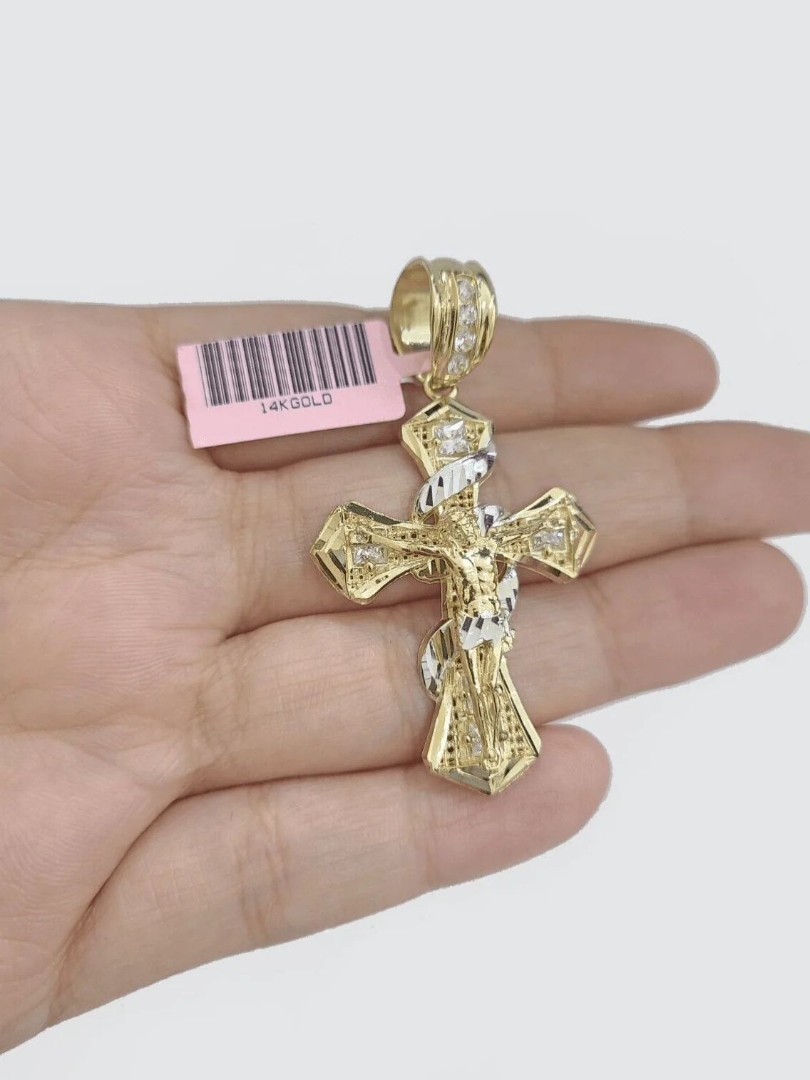 Real 14k Yellow Gold Rope Chain 5mm 24'' Necklace Jesus Cross Charm Pendant 14kt - Image 12
