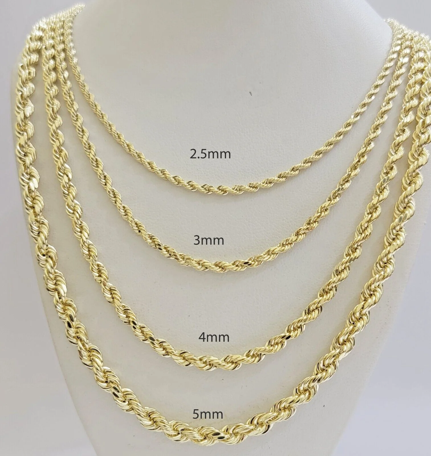 Real 14k Yellow Gold Rope chain necklace 2.5mm 3mm 4mm 5mm 18-26 Inch Men women - Image 16