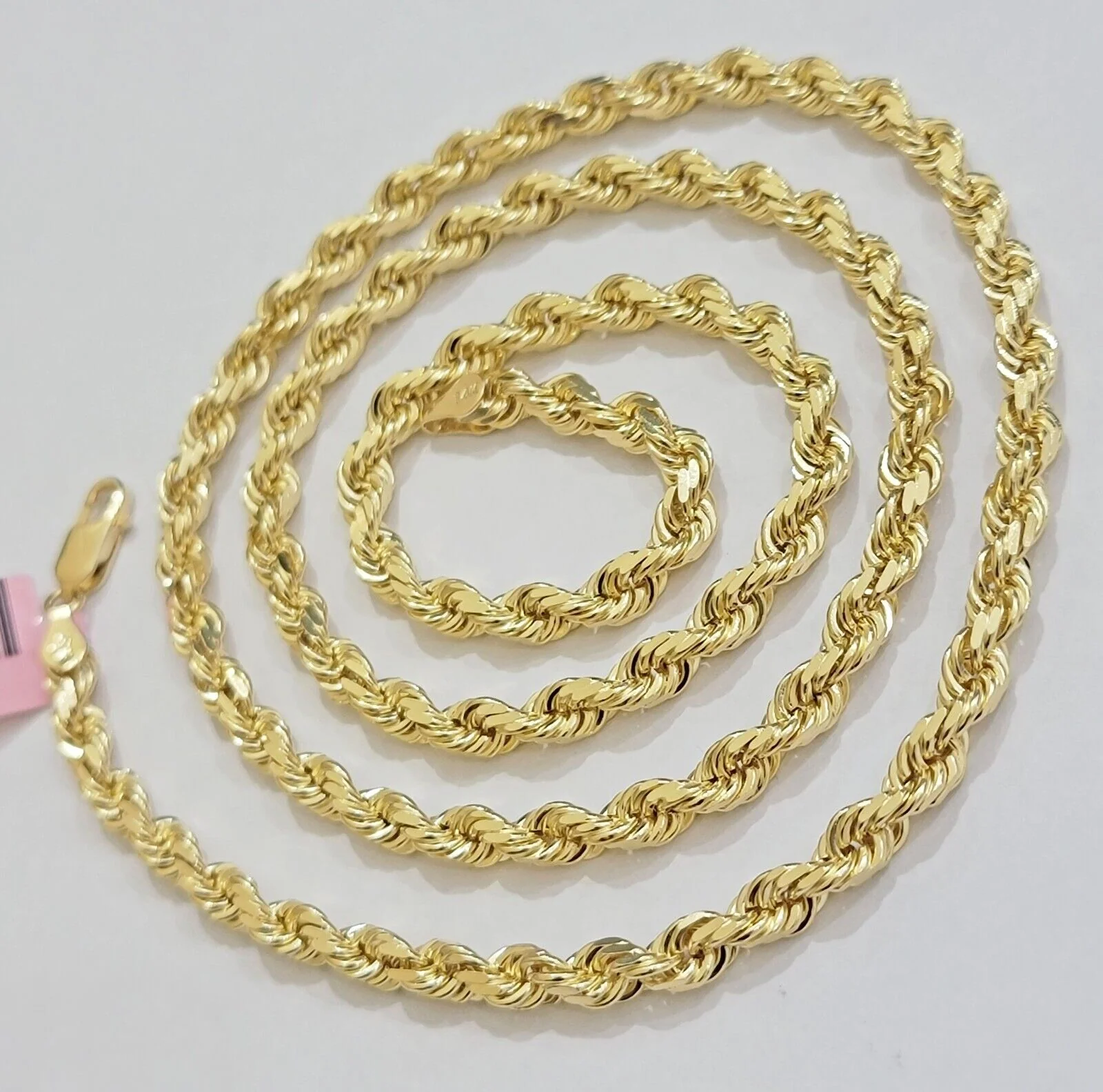 Real 14k Yellow Gold Rope Chain Necklace 4.5mm 18- 26 Inch Diamond Cut SOLID 14K - Image 2