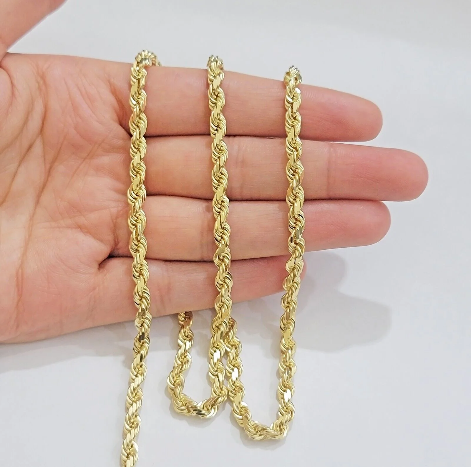 Real 14k Yellow Gold Rope Chain Necklace 4.5mm 18- 26 Inch Diamond Cut SOLID 14K - Image 3