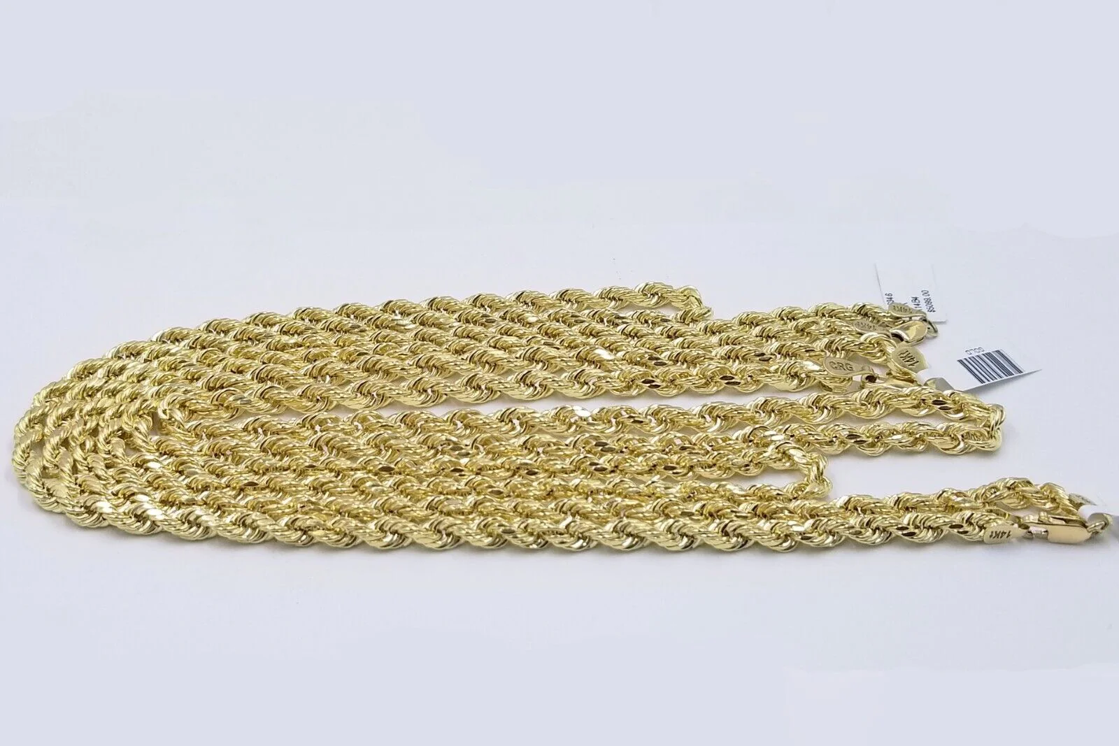 Real 14K Yellow Gold Rope Chain Necklace 5mm 22" 24" 26" inch for Men, Lobster - Image 3