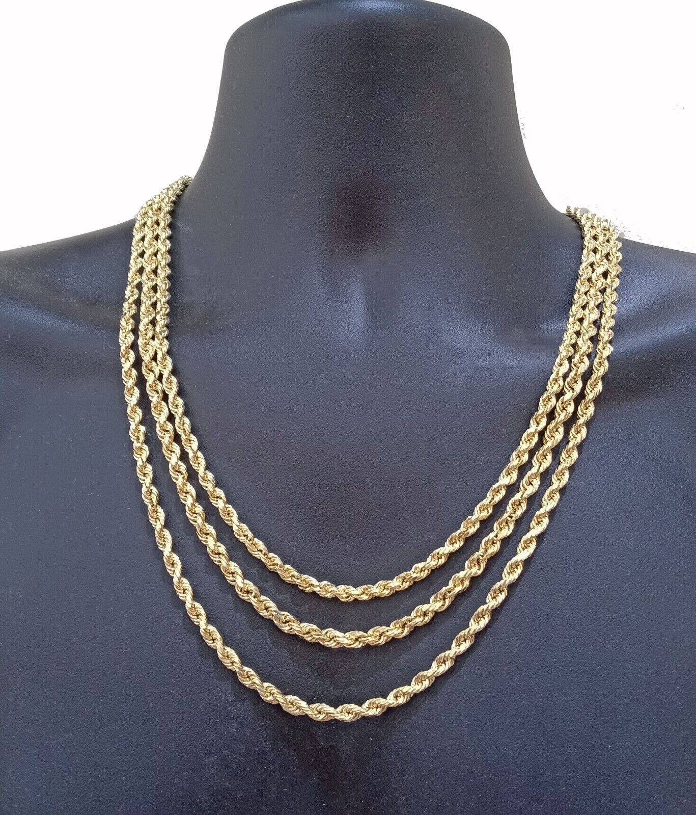 Real 14K Yellow Gold Rope Chain Necklace 5mm 22" 24" 26" inch for Men, Lobster - Image 5