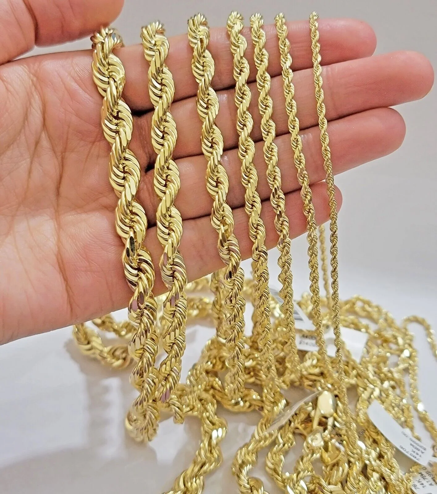Real 14k Yellow Gold Rope Chain Solid Necklace 2mm-10mm 18"-30" Diamond Cut 14k - Image 2