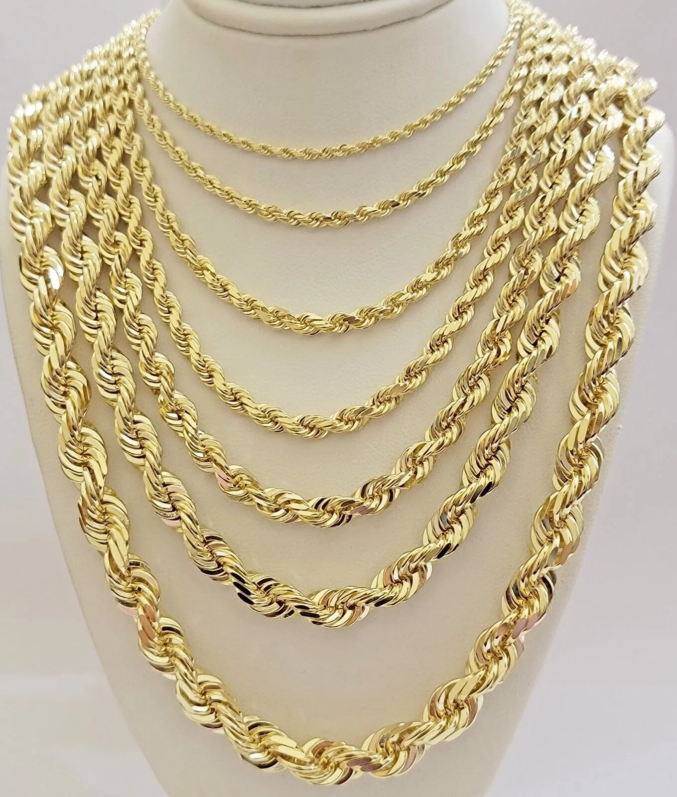 Real 14k Yellow Gold Rope Chain Solid Necklace 2mm-10mm 18"-30" Diamond Cut 14k - Image 3
