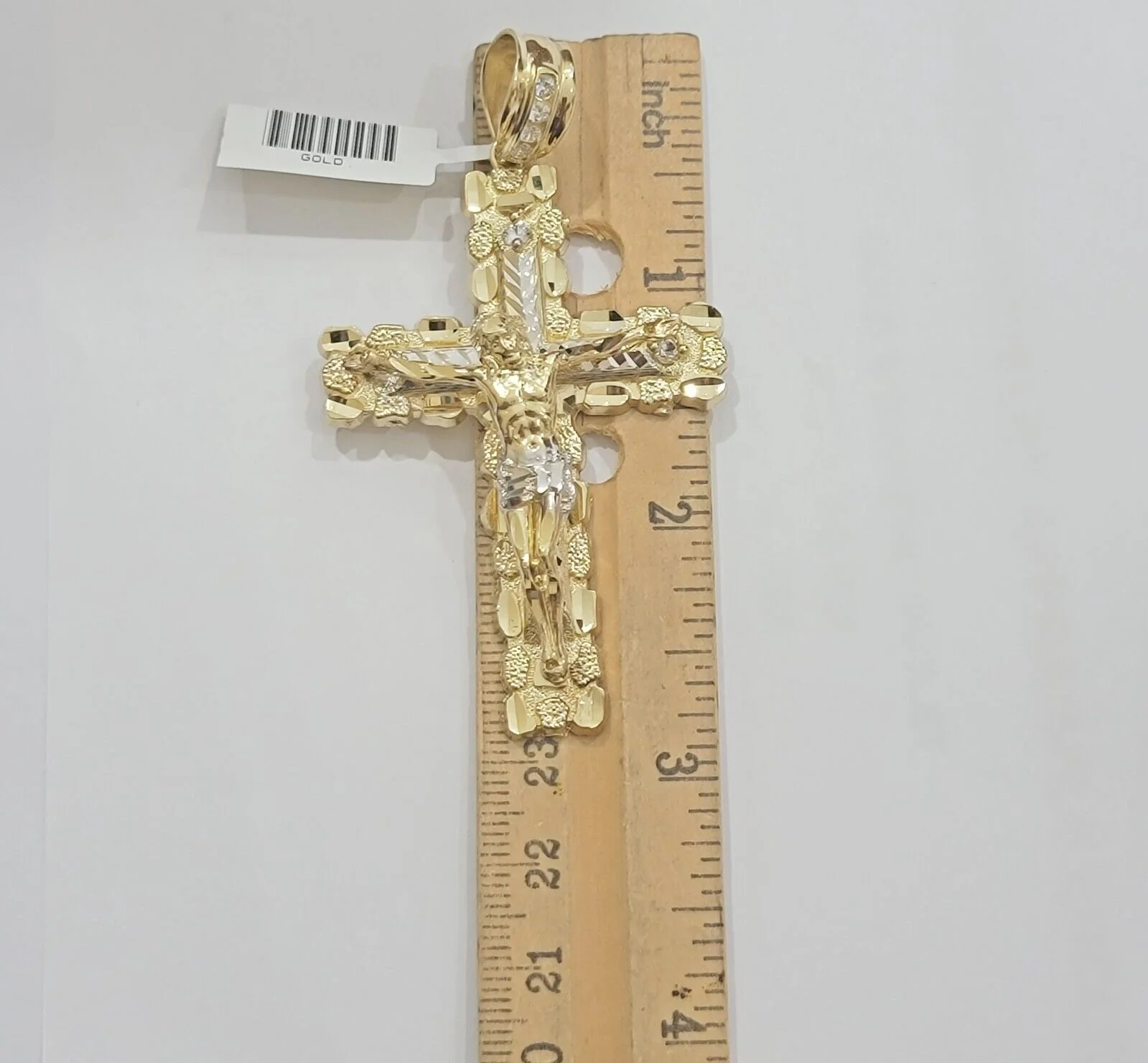 Real 14kt Gold Cross Charm Pendant Jesus Crucifix 3" Yellow Gold For Men's Chain - Image 3