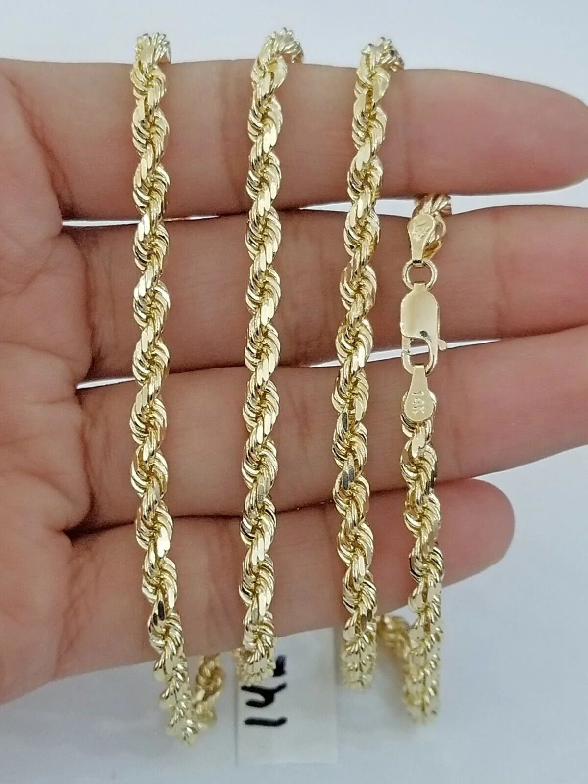 Real 14KT SOLID Yellow Gold 4mm Rope Chain Diamond Cut 24" Inches Lobster Lock - Image 2