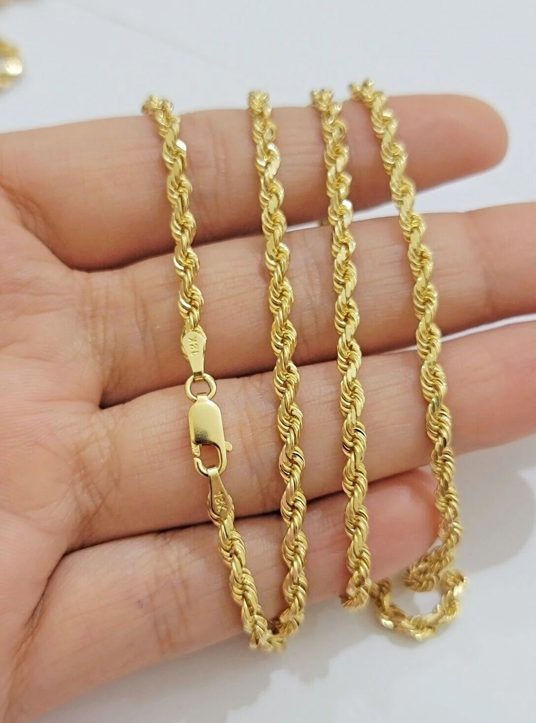 Real 18k Yellow Gold Rope Chain Necklace 3mm 24 Inches Men Women SOLID HEAVY NEW - Image 6