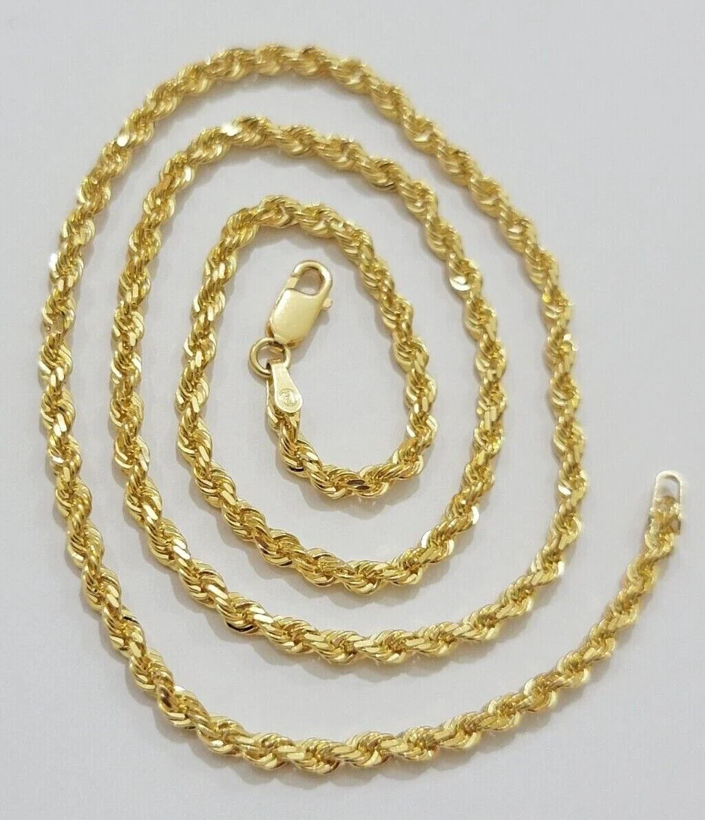 Real 18kt Yellow Gold Rope chain necklace 3mm 18-26 Inches Men women SOLID HEAVY - Image 2
