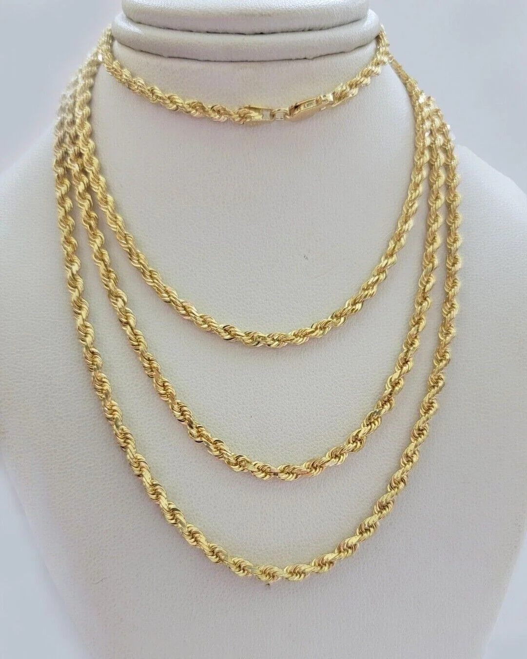 Real 18kt Yellow Gold Rope chain necklace 3mm 18-26 Inches Men women SOLID HEAVY - Image 6