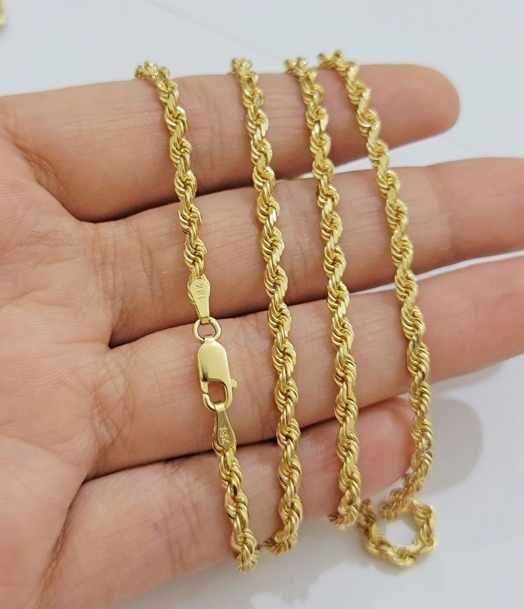 Real 18kt Yellow Gold Rope chain necklace 3mm 18-26 Inches Men women SOLID HEAVY - Image 9