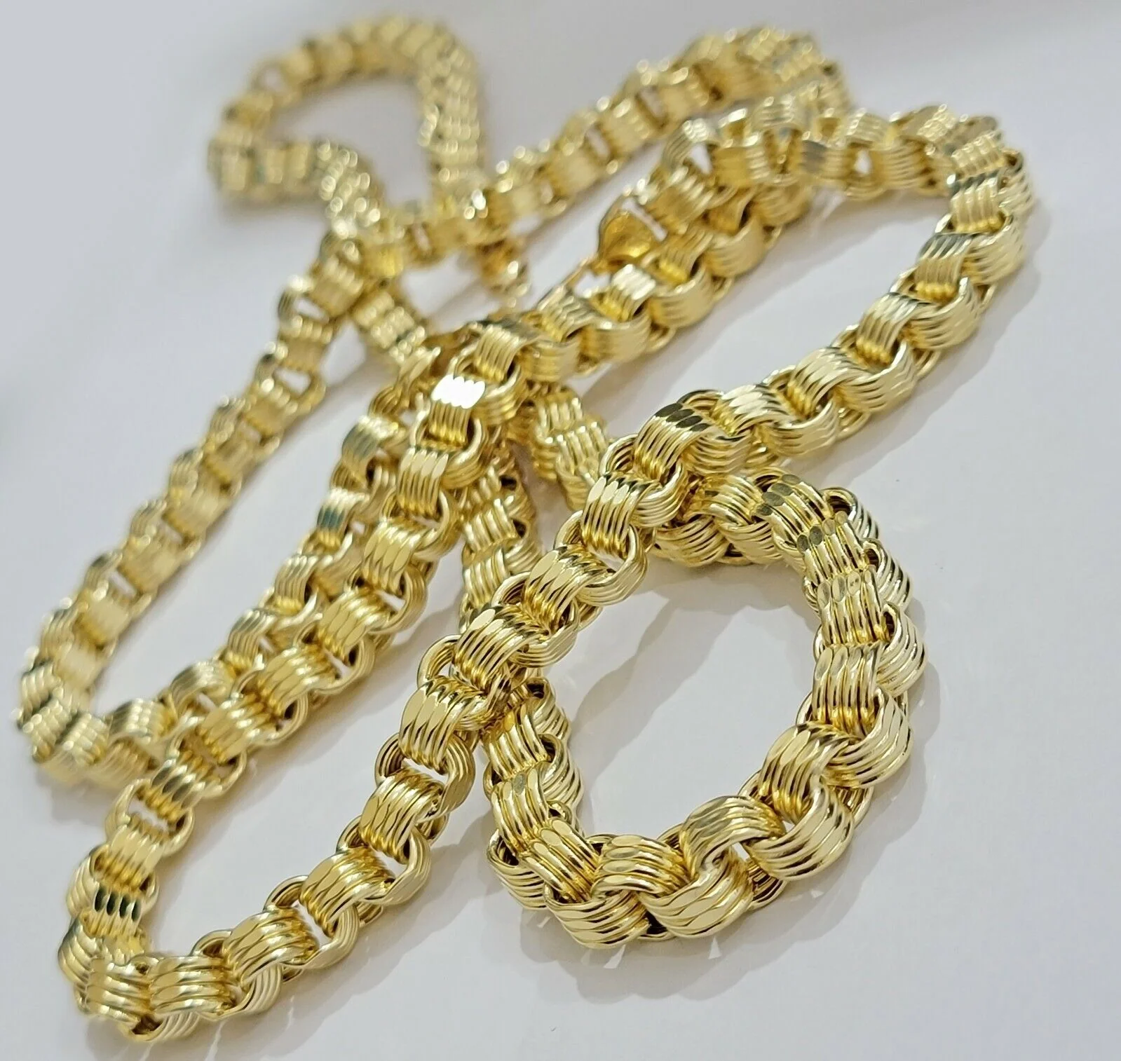 Real Box Byzantine chain necklace 7mm 10K Yellow Gold 26 Inches Men's 10KT - Image 2