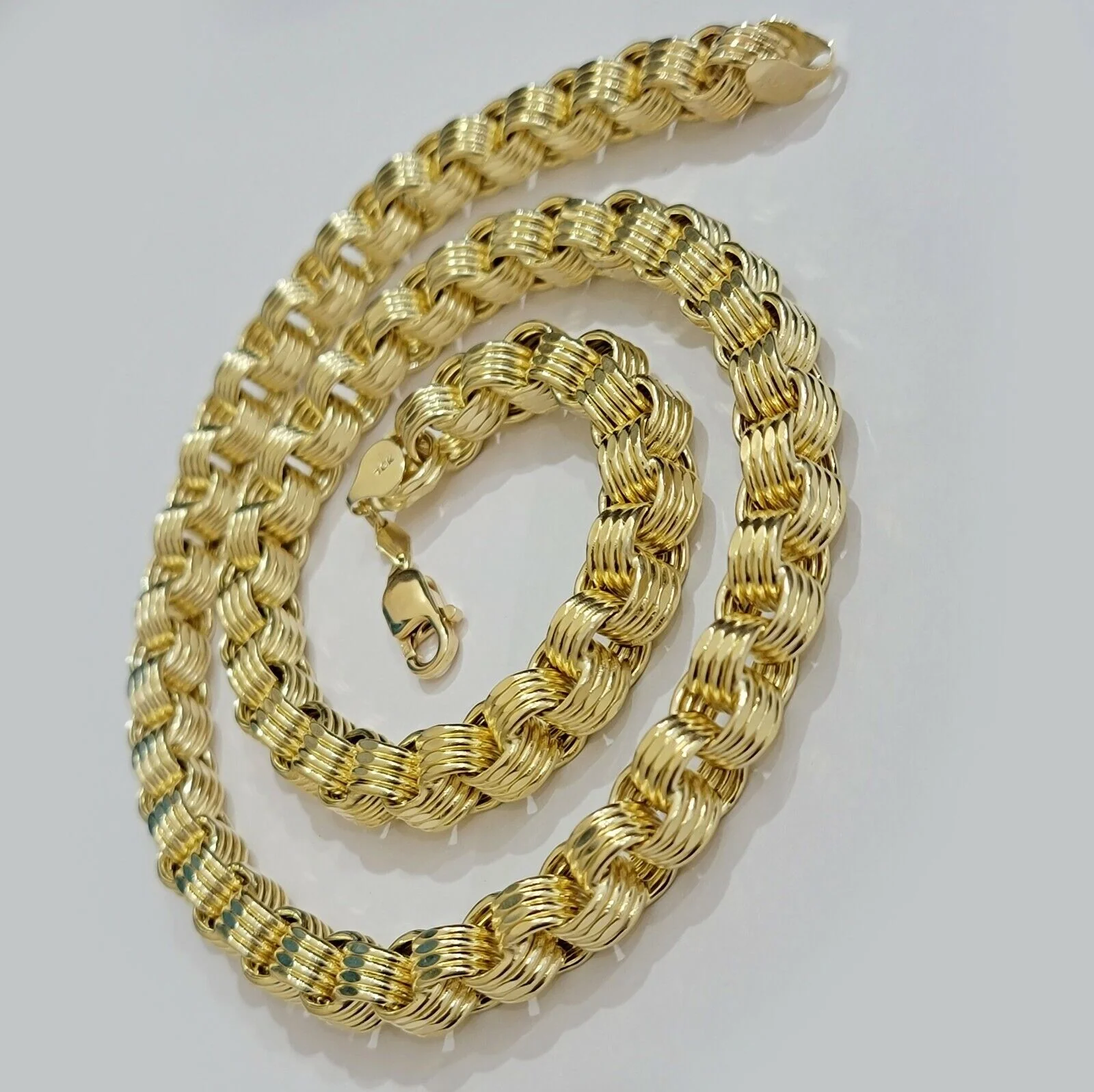 Real Box Byzantine chain necklace 7mm 10K Yellow Gold 22 Inches Men's 10KT - Image 7