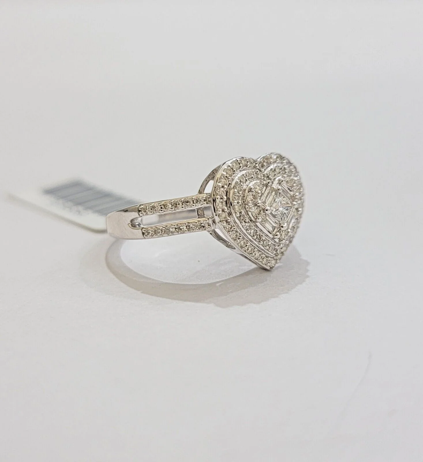 Real Diamond Ring Heart Shape 10k White Gold 0.60 CT Natural Diamond Ladies Band - Image 3