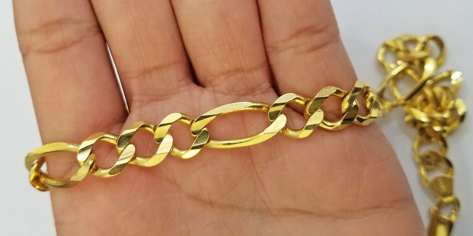 Real Figaro Link Chain 14k solid yellow gold 24inch Necklace Men Women 10mm 14kt - Image 2