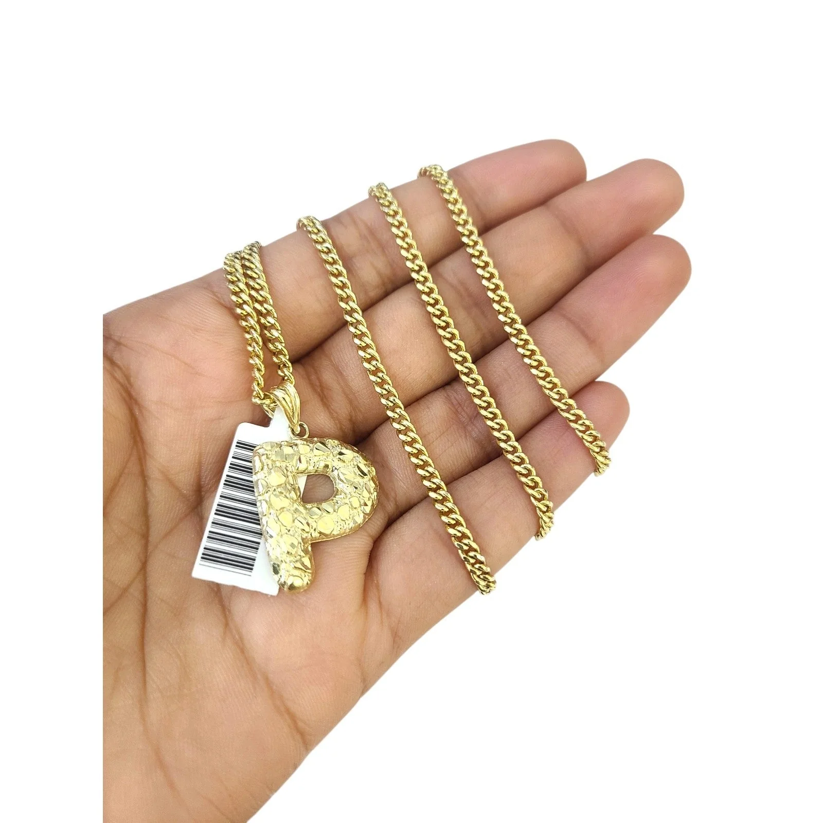 Real Gold 10k Chain Miami Cuban Link 2.5mm Necklace Pendant SET P Initial Charm