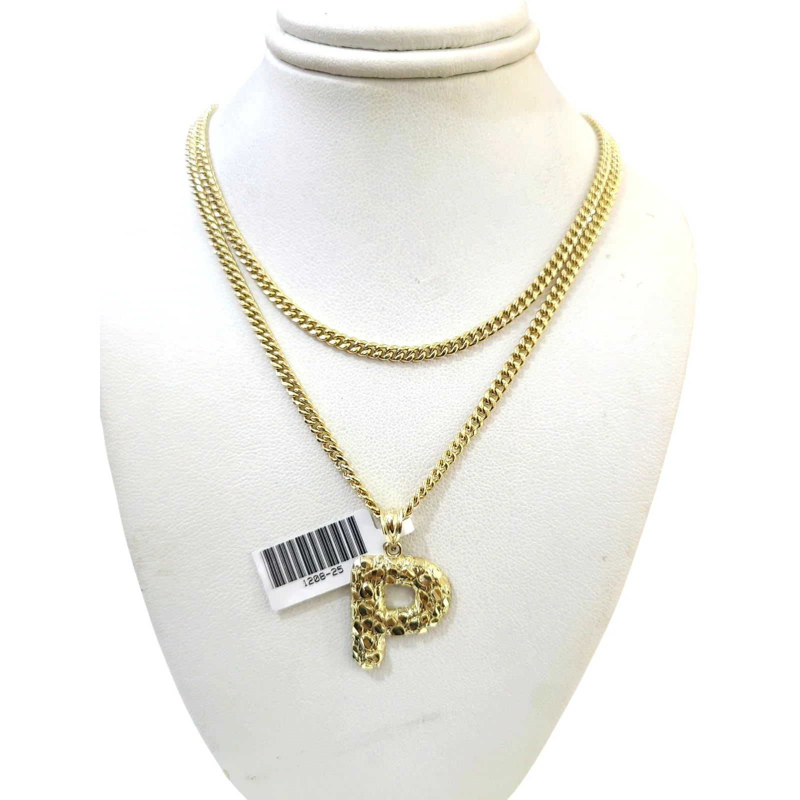 Real Gold 10k Chain Miami Cuban Link 2.5mm Necklace Pendant SET P Initial Charm - Image 2