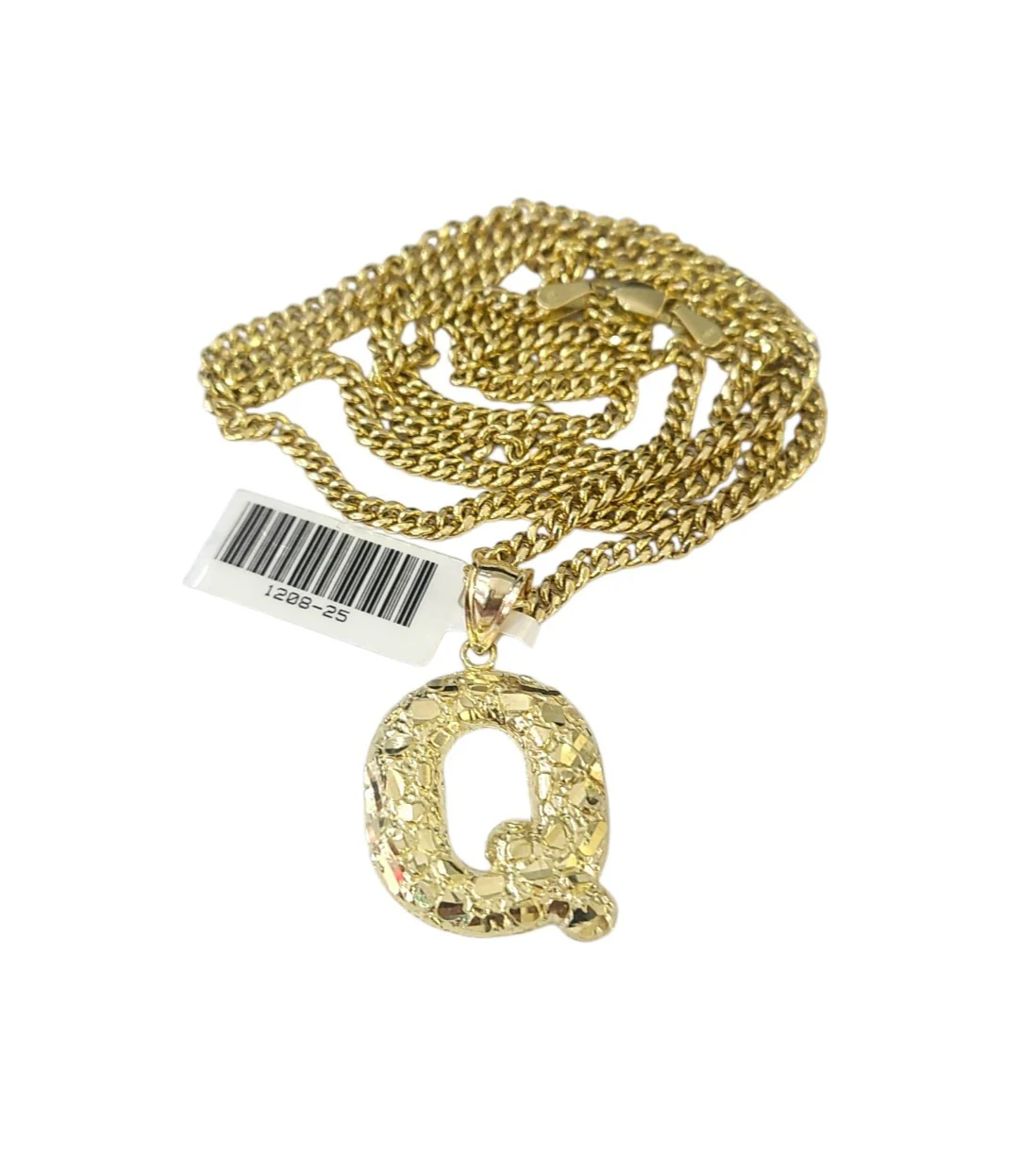 Real Gold 10k Chain Miami Cuban Link 2.5mm Q Initial Charm Necklace Pendant SET