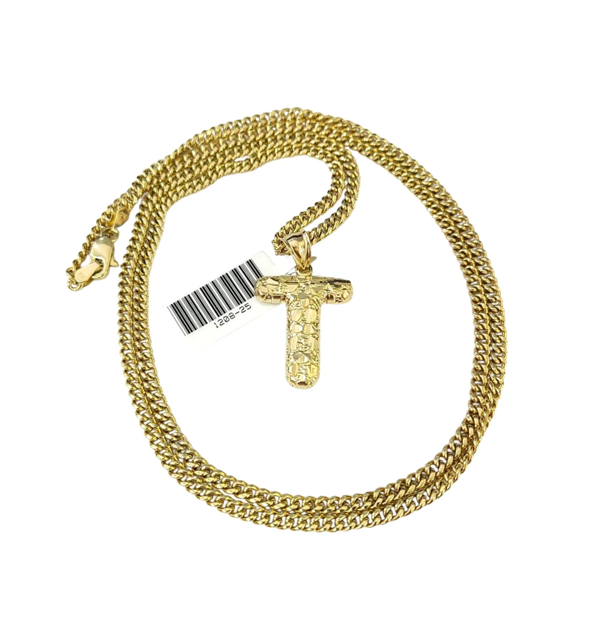 Real Gold 10k Chain Miami Cuban Link Necklace 2.5mm T Initial Charm Pendant SET - Image 5