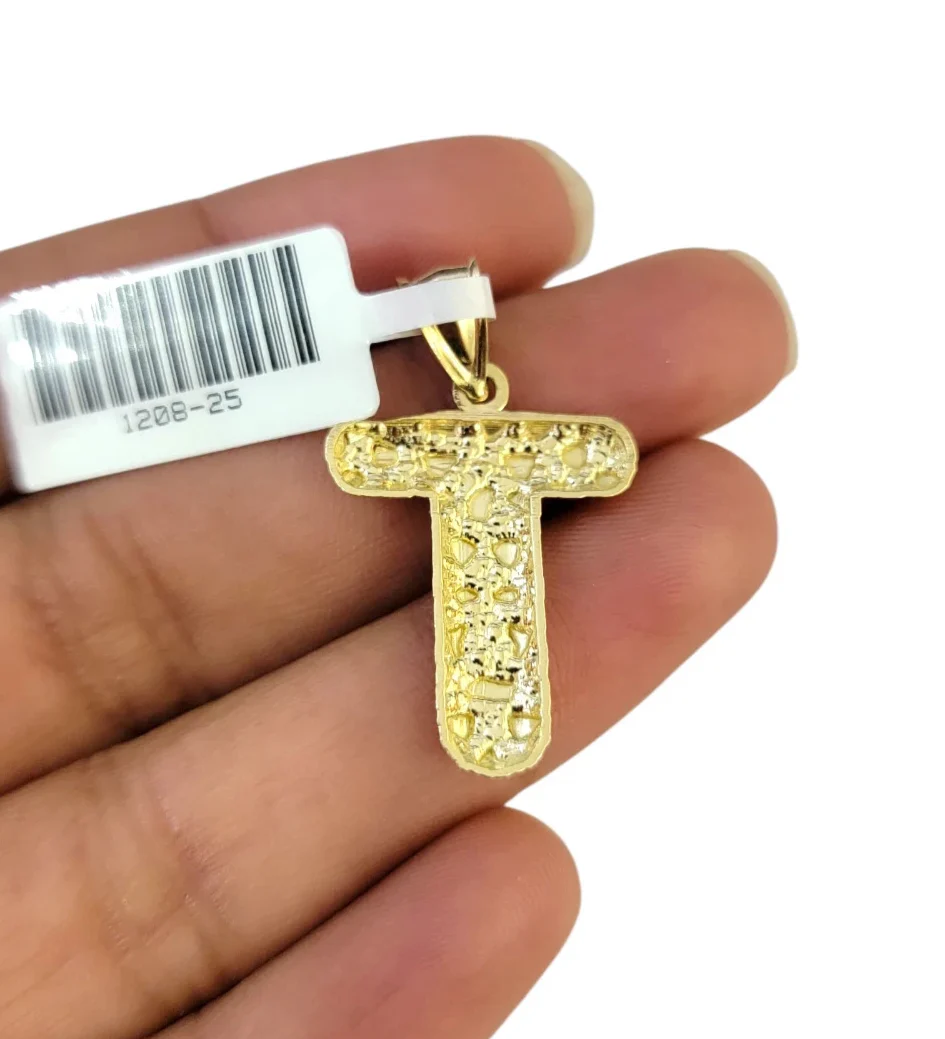 Real Gold 10k Chain Miami Cuban Link Necklace 2.5mm T Initial Charm Pendant SET - Image 7