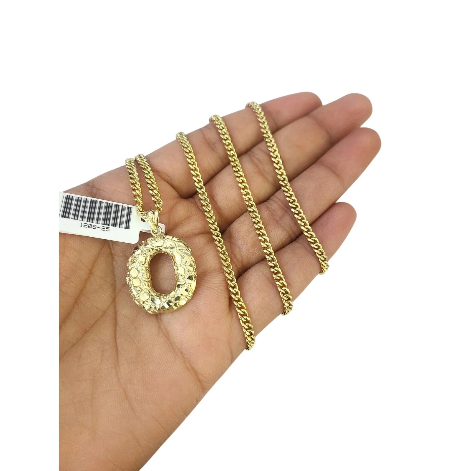 Real Gold 10k Chain Miami Cuban Link Necklace Pendant SET O Initial Charm 2.5mm - Image 3