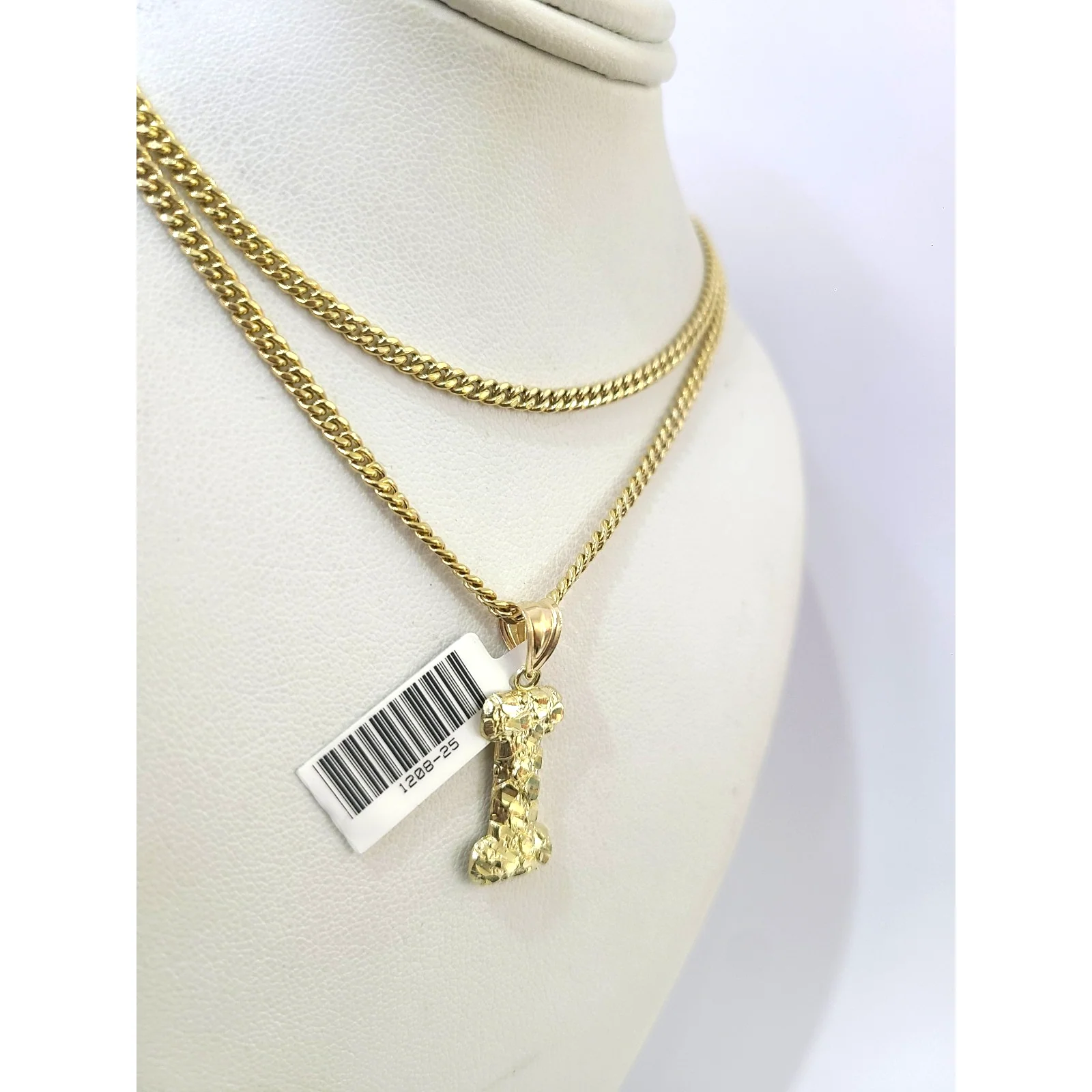 Real Gold 10k Chain Pendant SET I Initial Charm Miami Cuban Link Necklace 2.5mm - Image 4