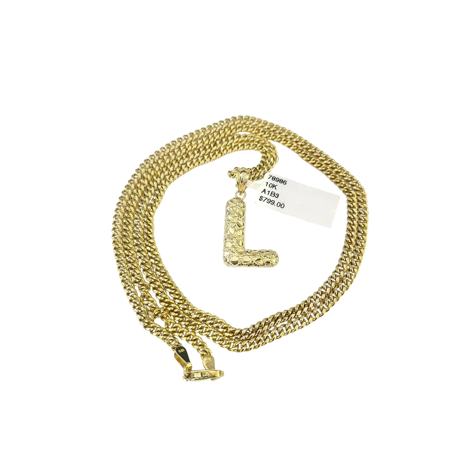 Real Gold 10k Chain Pendant SET L Initial Charm Miami Cuban Link Necklace 2.5mm - Image 2