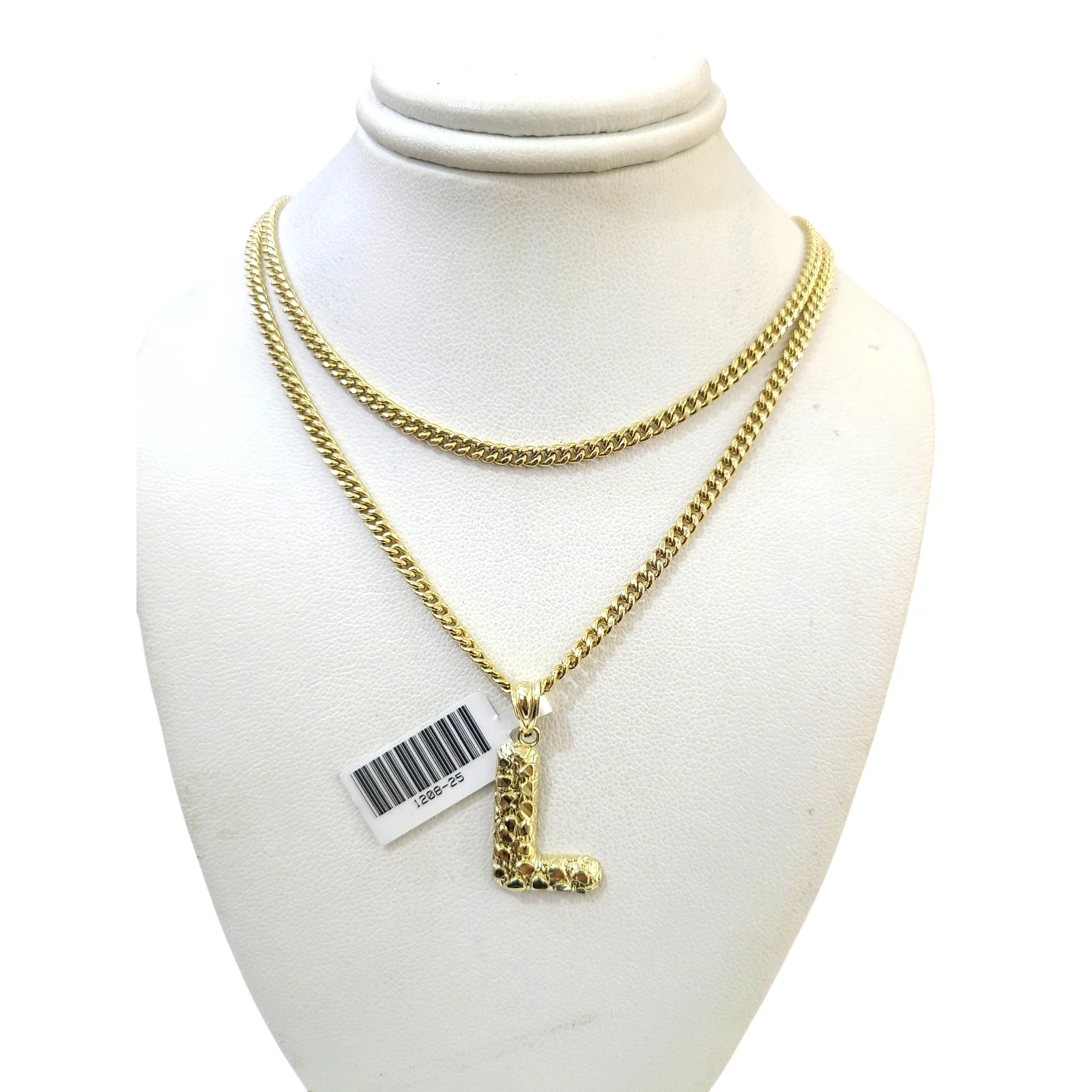 Real Gold 10k Chain Pendant SET L Initial Charm Miami Cuban Link Necklace 2.5mm - Image 4