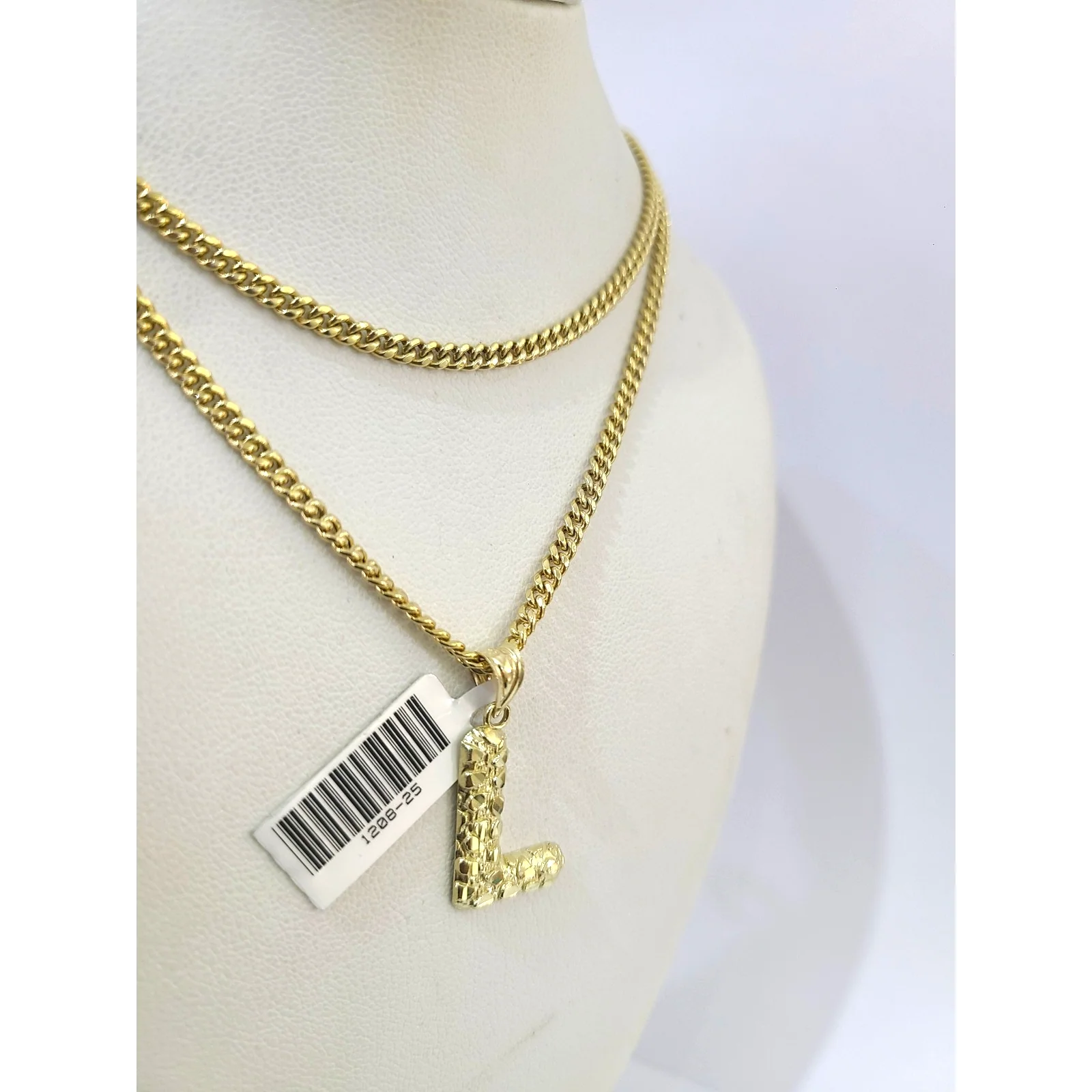 Real Gold 10k Chain Pendant SET L Initial Charm Miami Cuban Link Necklace 2.5mm - Image 6