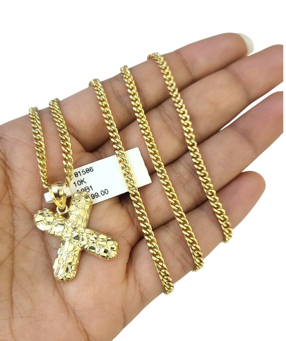 Real Gold 10k Chain X Initial Charm Miami Cuban Link 2.5mm Necklace Pendant SET