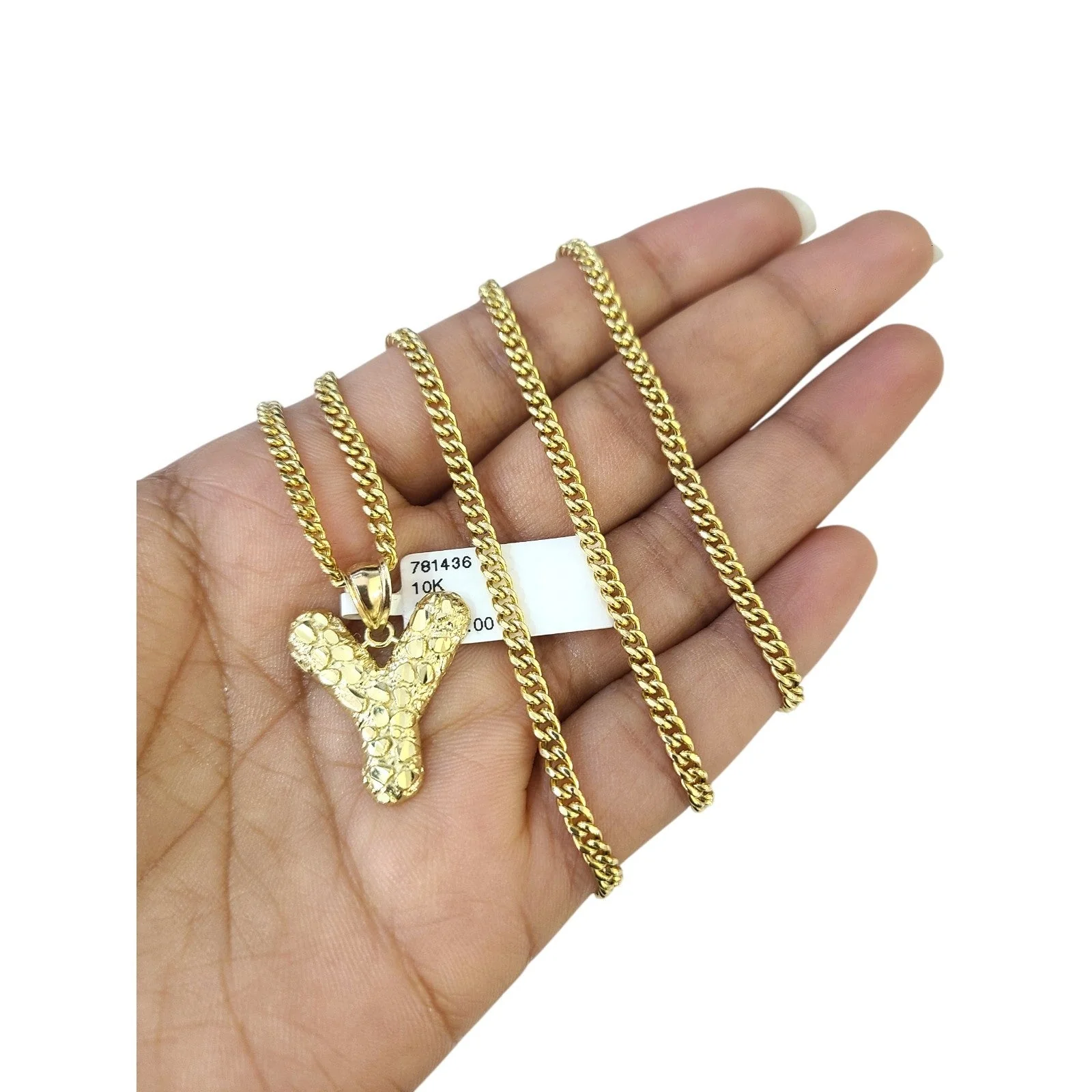 Real Gold 10k Miami Cuban Link 2.5mm Chain Y Initial Charm Necklace Pendant SET