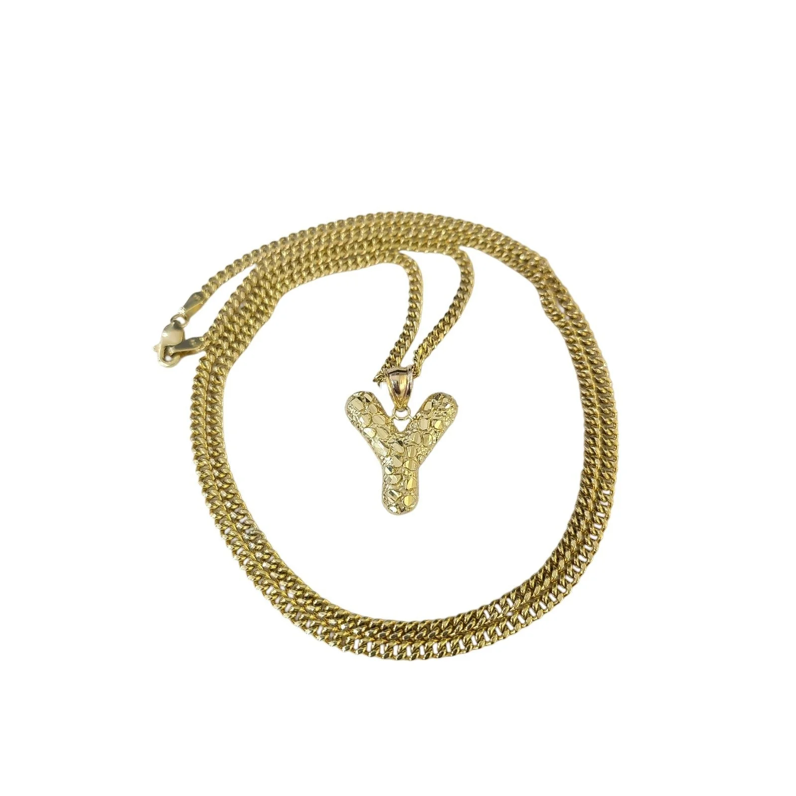 Real Gold 10k Miami Cuban Link 2.5mm Chain Y Initial Charm Necklace Pendant SET - Image 2
