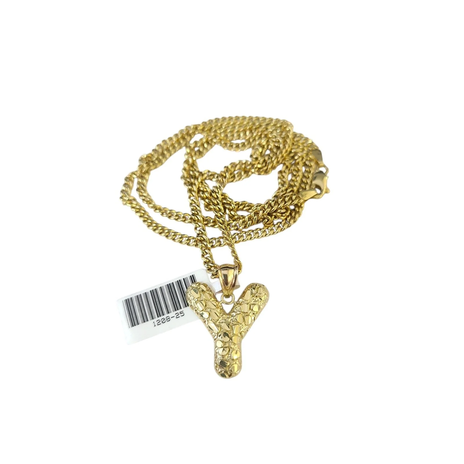 Real Gold 10k Miami Cuban Link 2.5mm Chain Y Initial Charm Necklace Pendant SET - Image 5