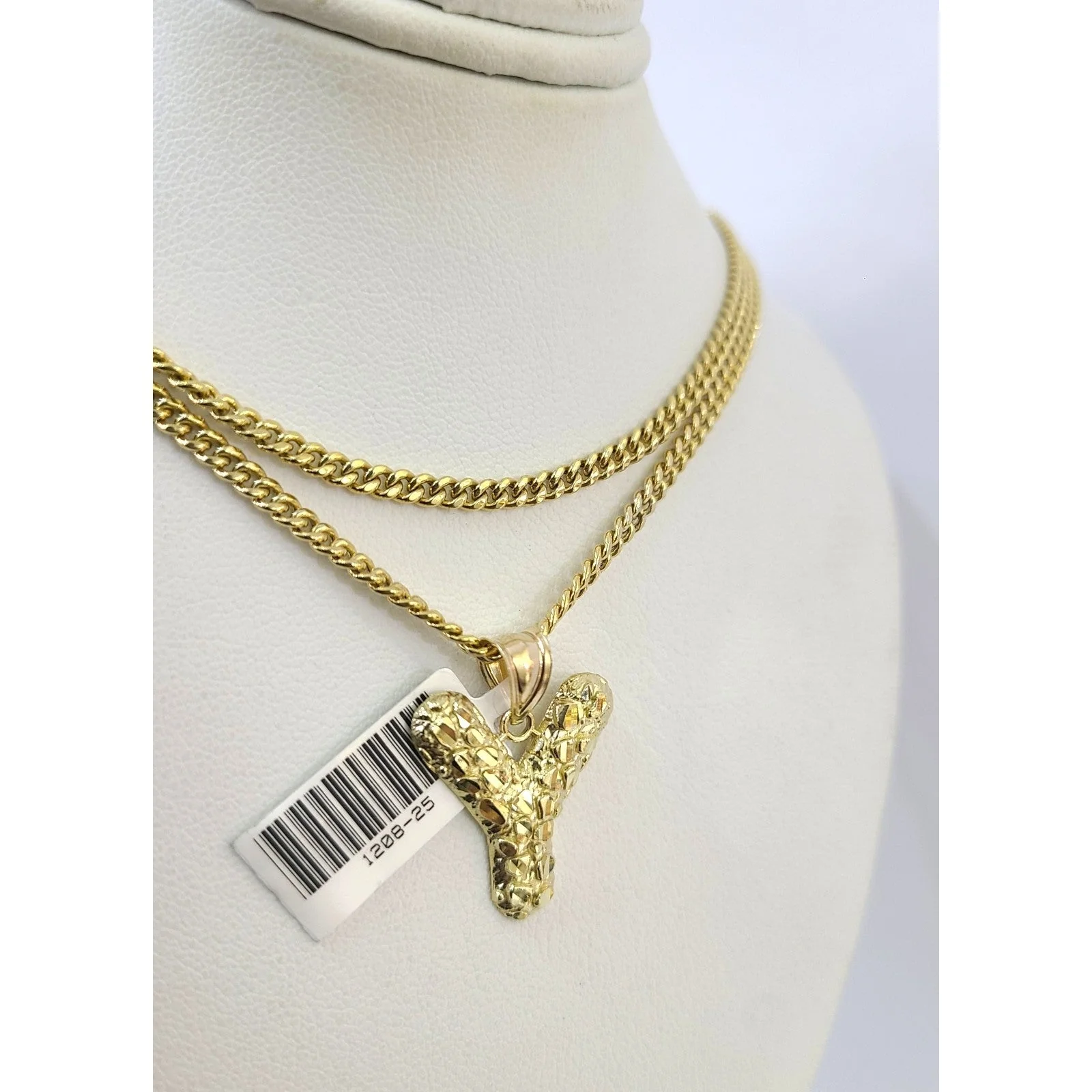 Real Gold 10k Miami Cuban Link 2.5mm Chain Y Initial Charm Necklace Pendant SET - Image 6