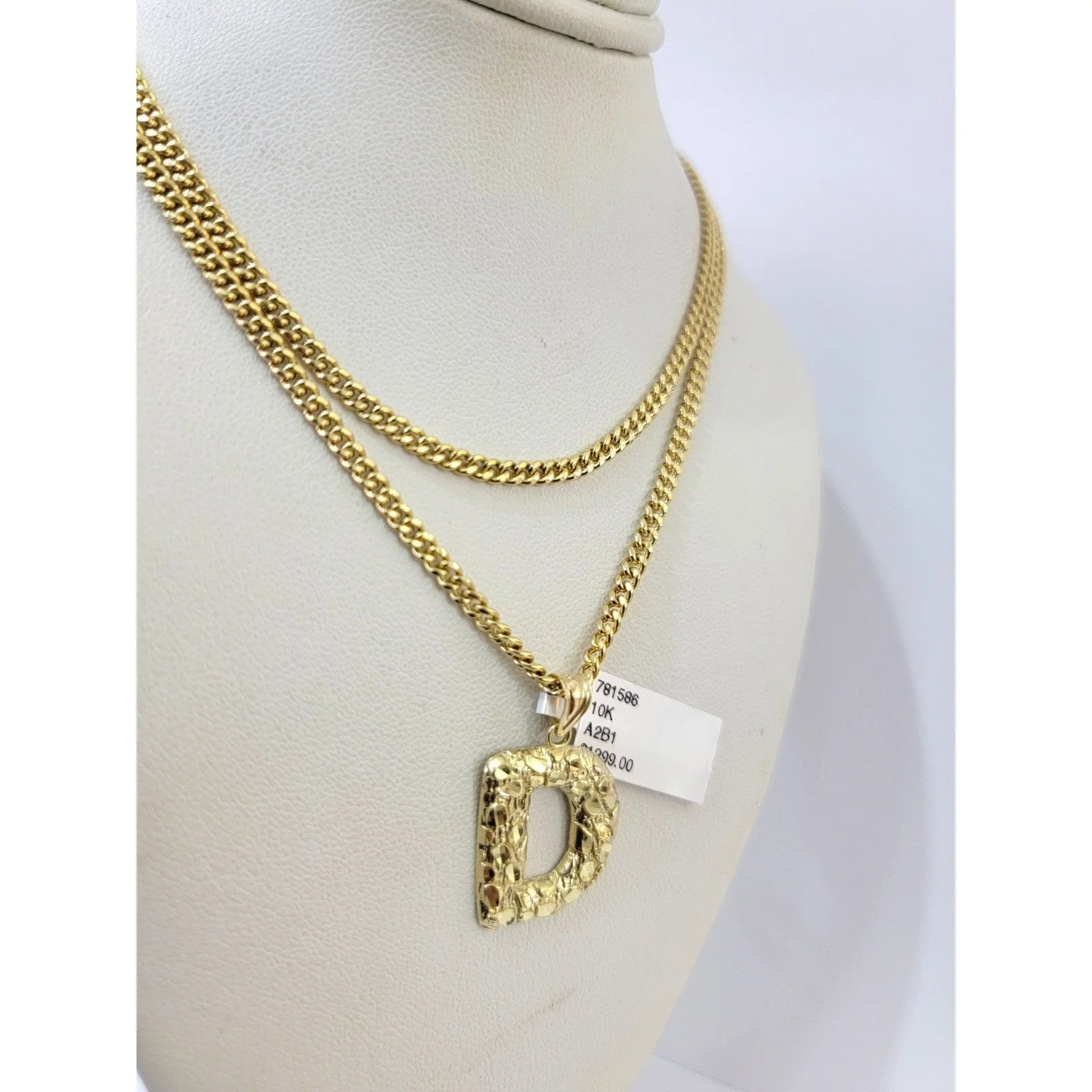 Real Gold 10k Miami Cuban Link Chain 2.5mm Pendant SET D Initial Charm Necklace - Image 5