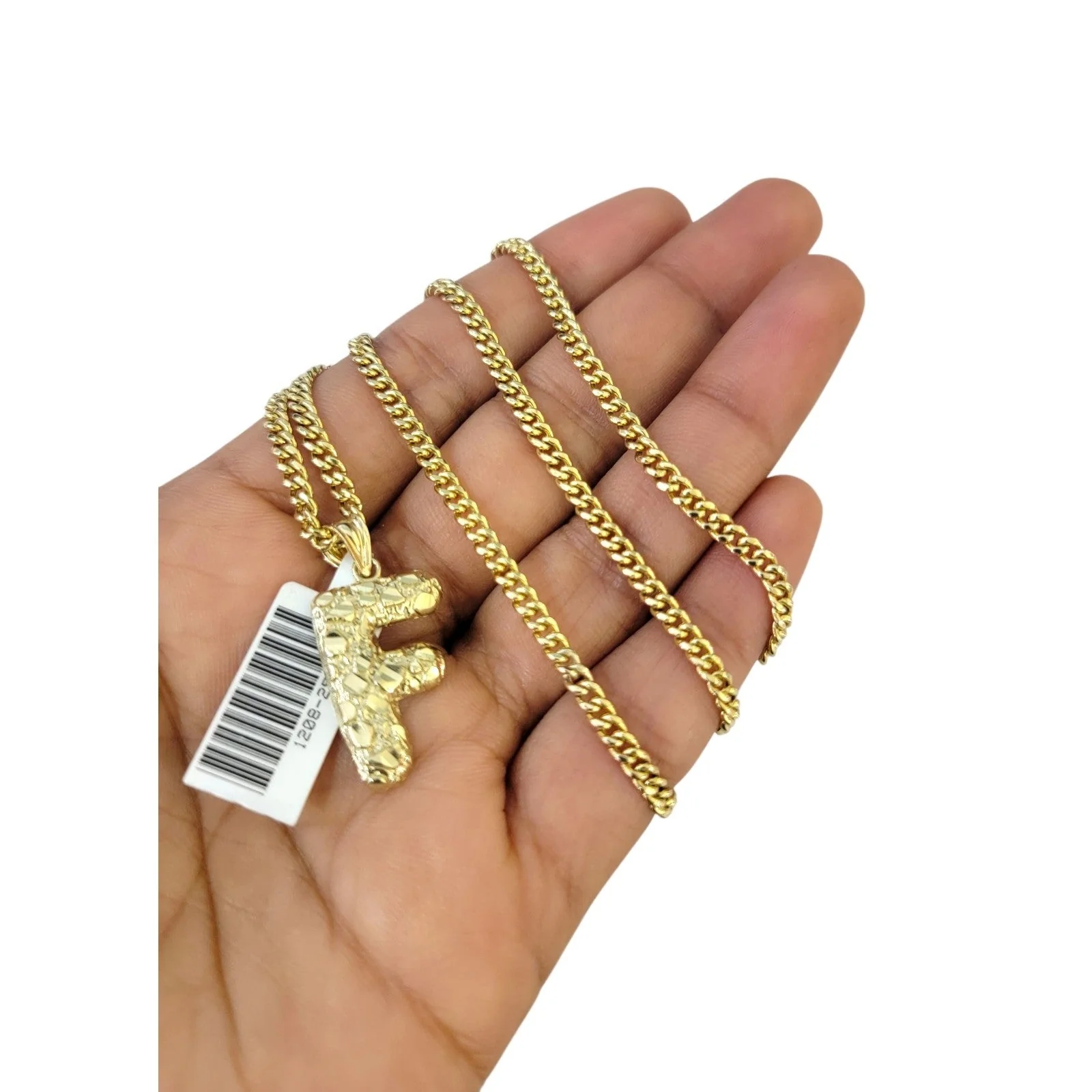 Real Gold 10k Miami Cuban Link Chain F Initial Charm 2.5mm Pendant SET Necklace