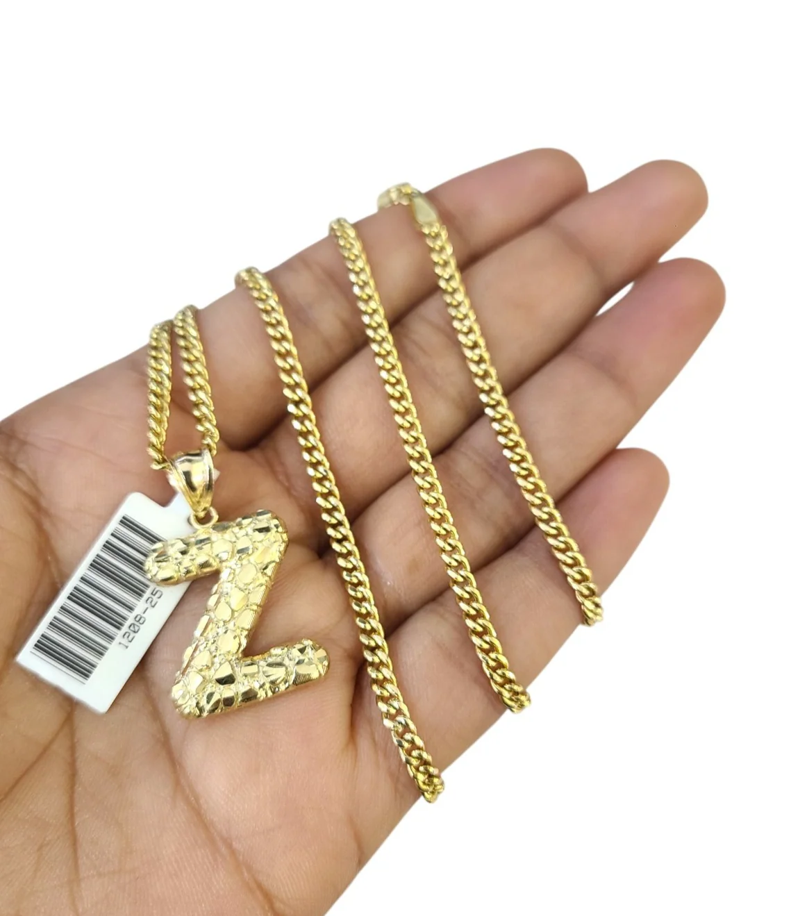 Real Gold 10k Miami Cuban Link Necklace 2.5mm Chain Z Initial Charm Pendant SET - Image 2