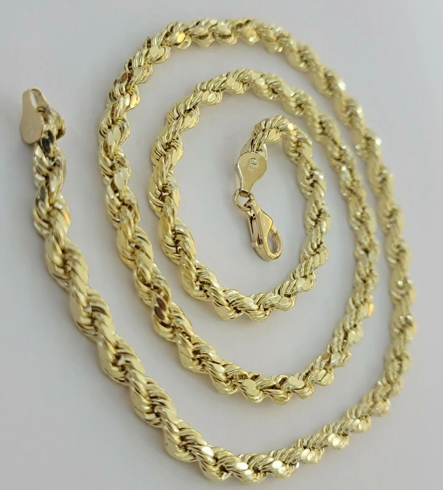 Real Gold 10k Rope Chain Necklace 5mm 18"-30" Inch Yellow Gold Diamond Cut Men's - Image 6