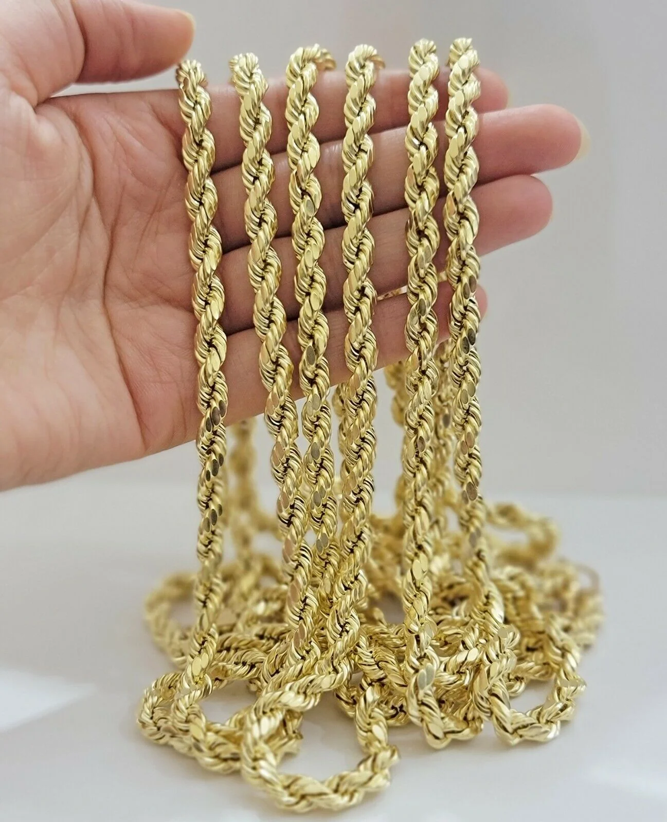 Real Gold 10k Rope Necklace Men' Chain 7mm 18"-30" Inch Yellow Gold Diamond Cuts - Image 5