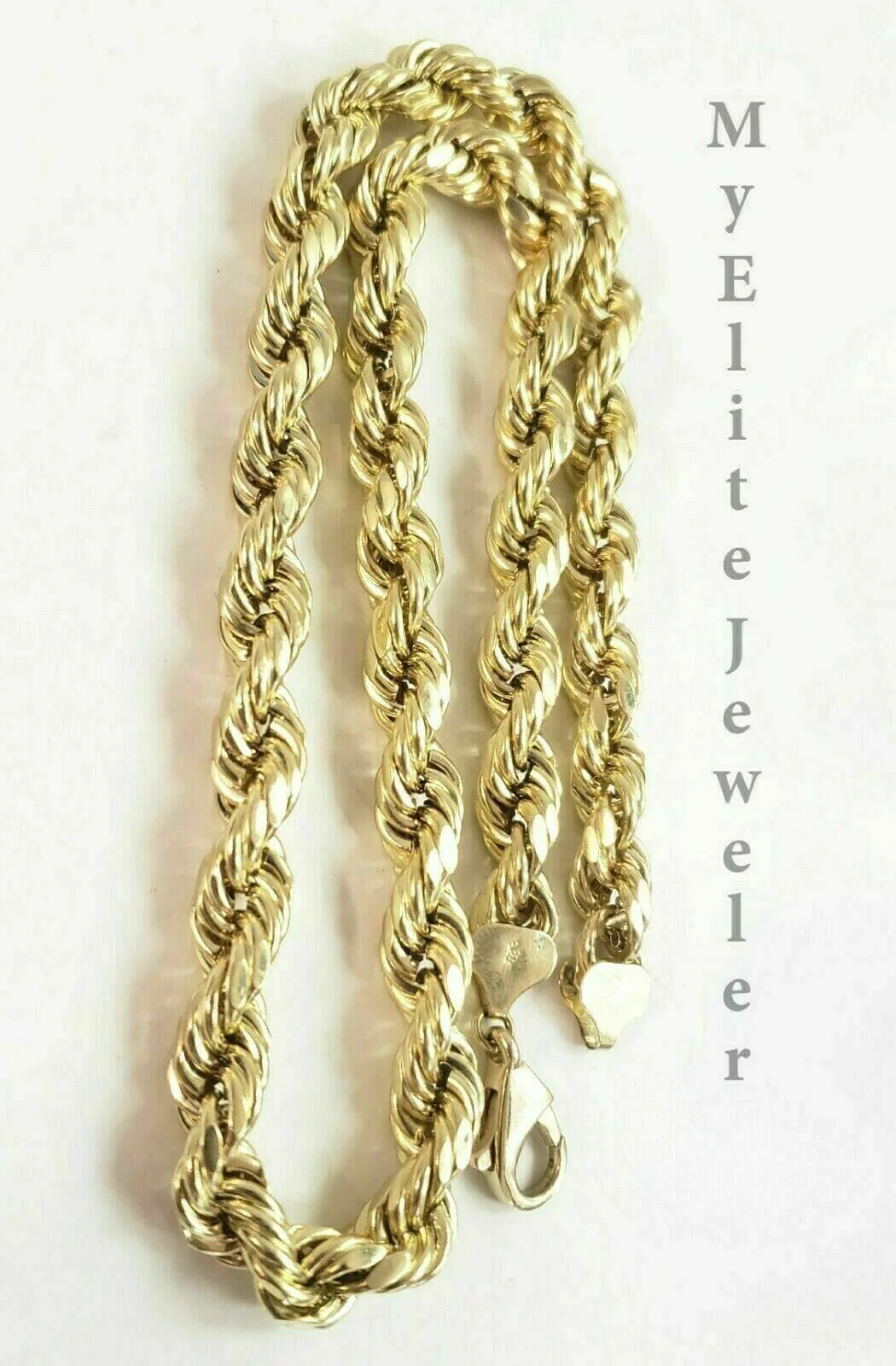 Real Gold 10k Rope Necklace Men' Chain 7mm 18"-30" Inch Yellow Gold Diamond Cuts - Image 6