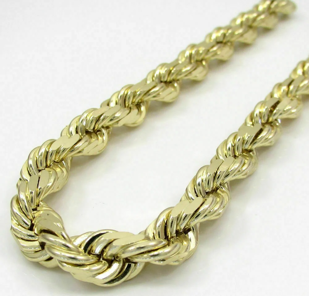 Real Gold 10k Rope Necklace Men' Chain 7mm 18"-30" Inch Yellow Gold Diamond Cuts - Image 8