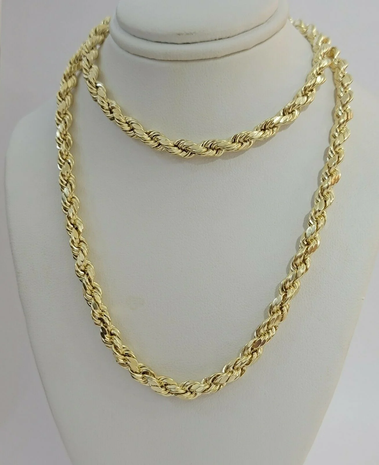 Real Gold 10k Rope Necklace Mens Chain 6mm 18"-30" Inch Yellow Gold Diamond Cuts - Image 5