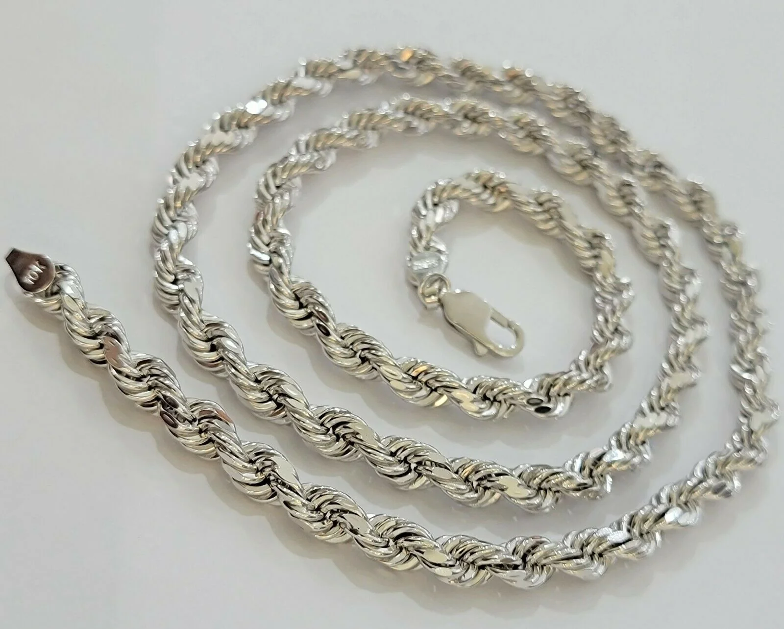 Real Gold 10k Rope Necklace Men's Chain 6mm 20" 22" 24" White Gold Diamond Cuts - Image 2