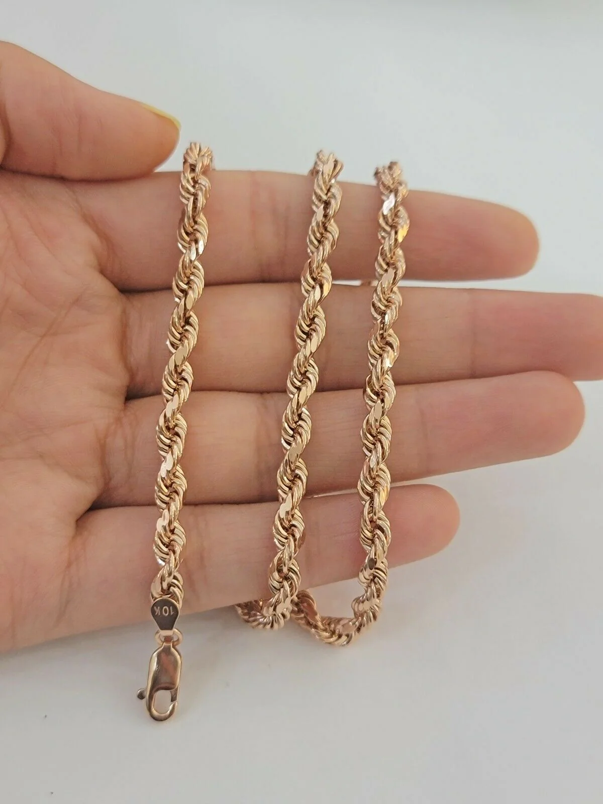 Real Gold 10k Rose Gold Rope Necklace Men Chain 4mm 20"-26" Inch 10kt Men Women - Image 2