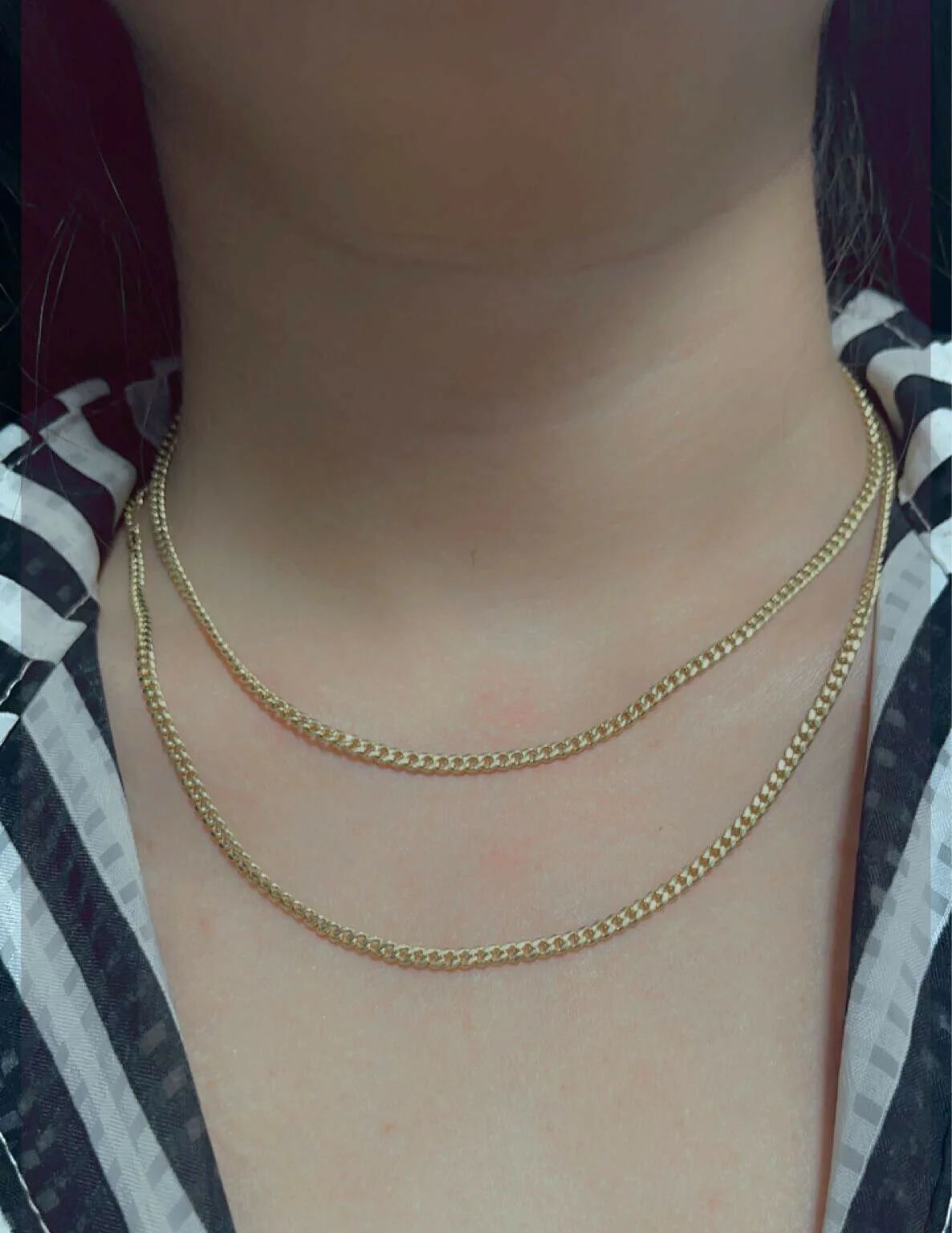 Real Gold 10kt Necklace Miami Cuban Link 16" 18" 2.5mm Women Layer Chain 2 piece - Image 3