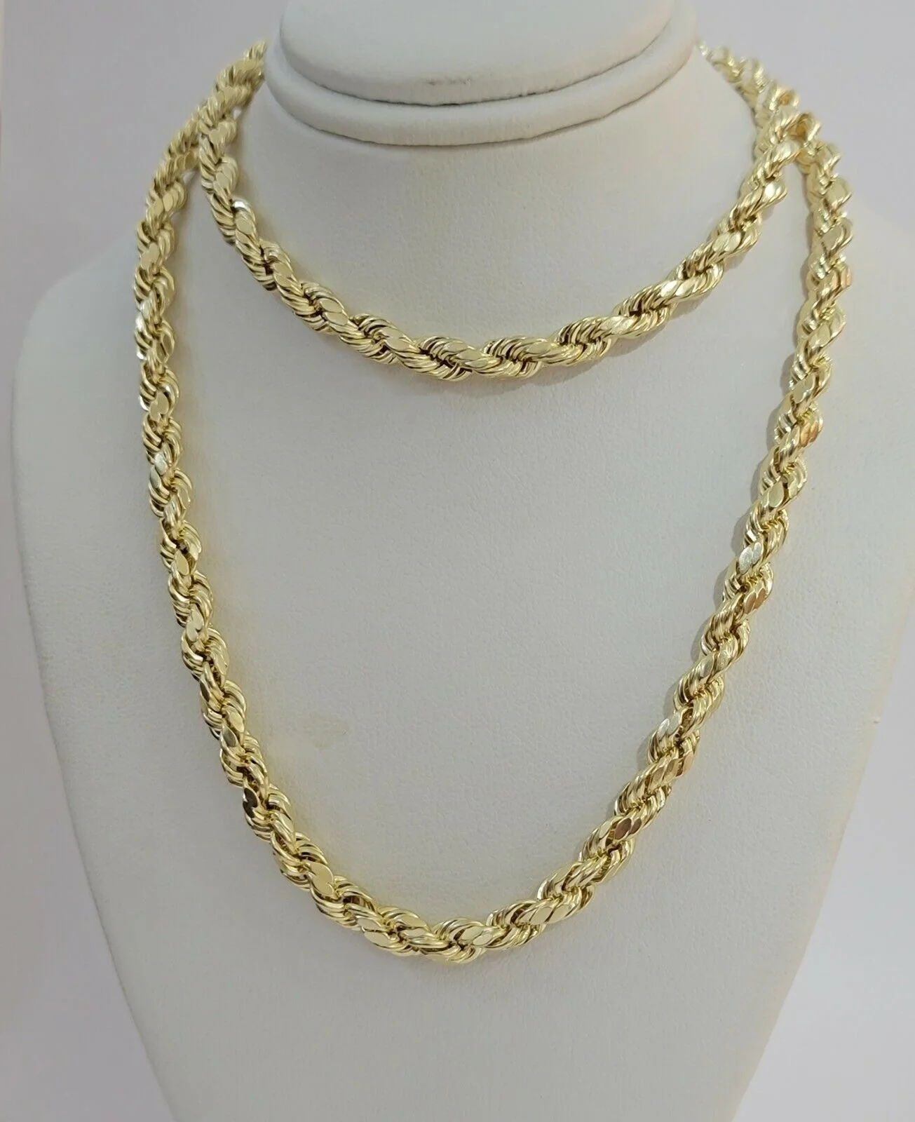 Real Gold 14k Rope Necklace Mens Chain 5mm 20"-26" Yellow Gold Diamond Cuts 10KT - Image 5