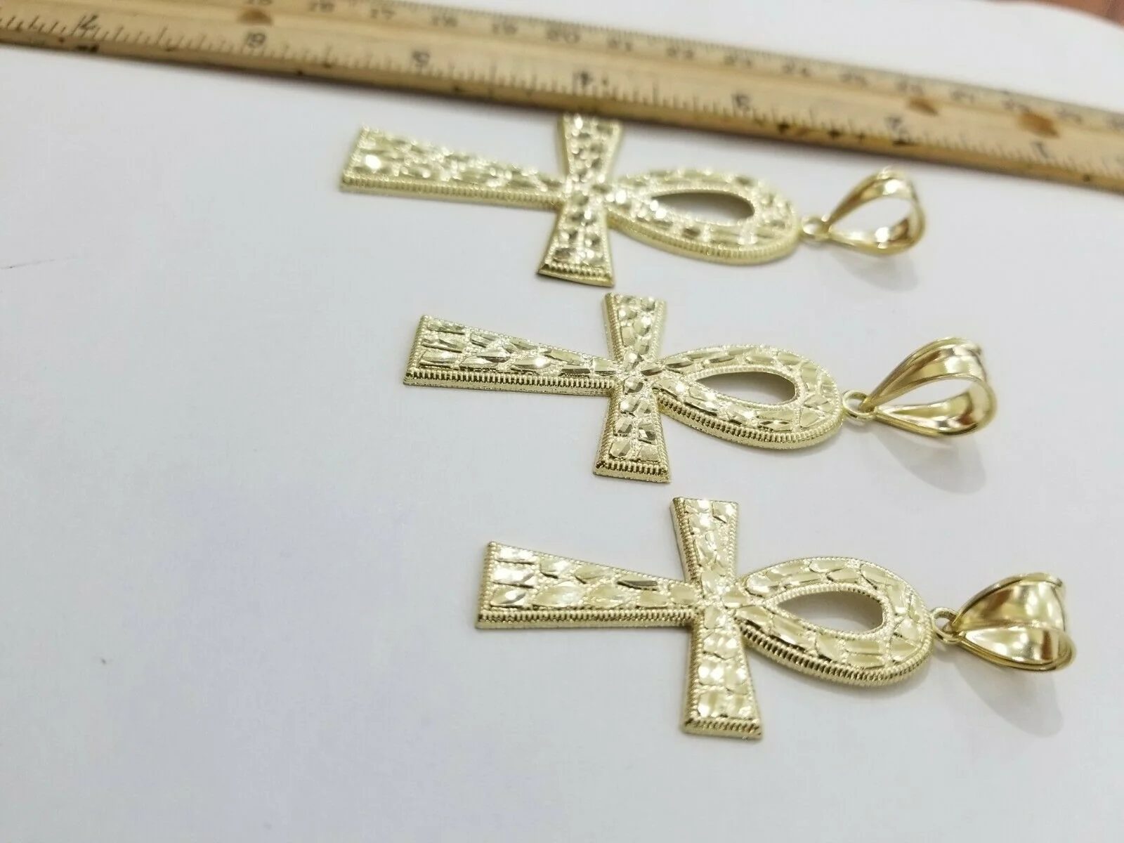 Real Gold Ankh Cross Charm Pendant 10k Yellow Gold Nugget Diamond Cuts Men Women - Image 13